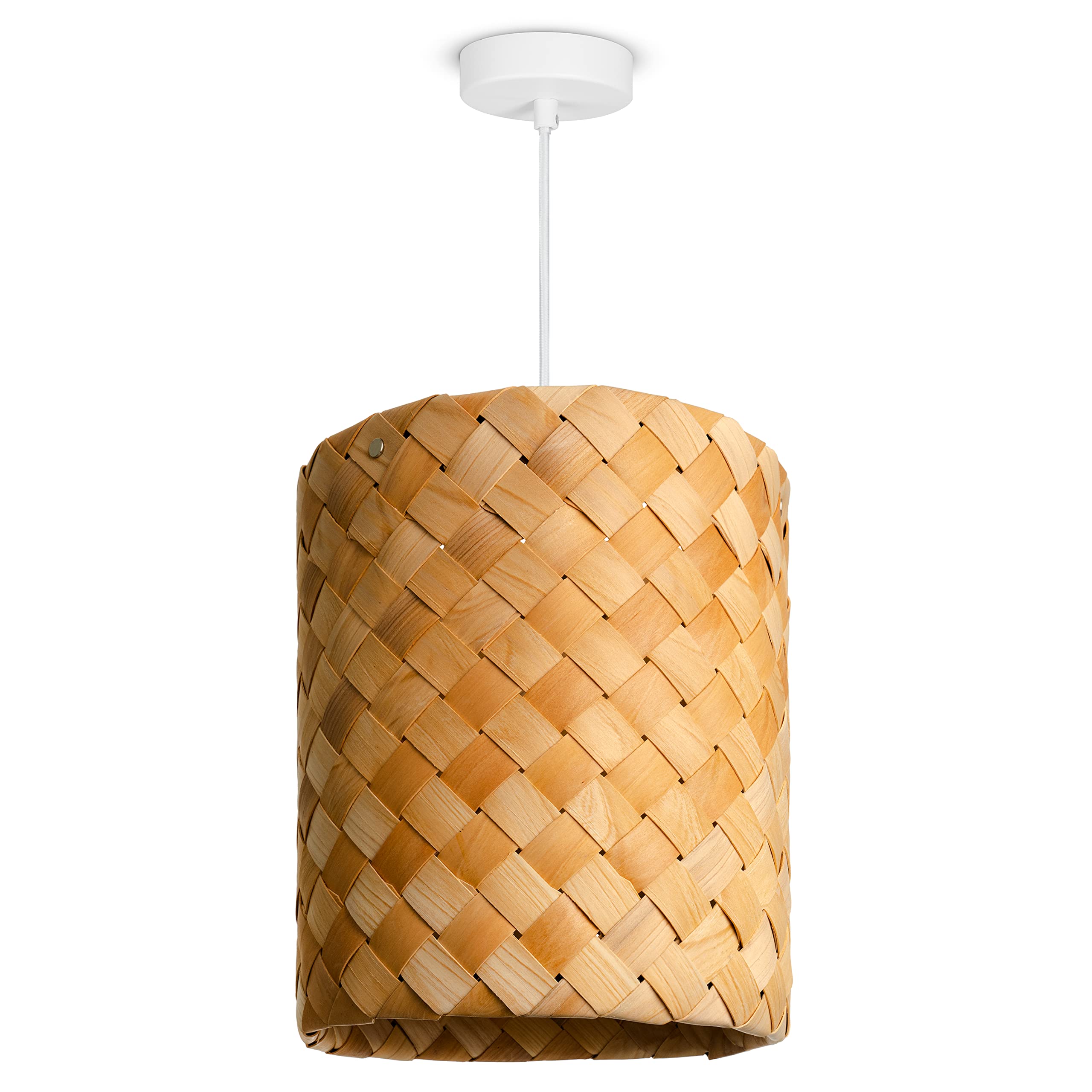 Paco Home LED Pendellampe Pendelleuchte Hängelleuchte Hängelampe für Wohnzimmer Schlafzimmer Esszimmer Schirm Papier E27, Farbe:Holz (Ø25cm), Leuchtenart/Farbe:Pendelleuchte - Weiß