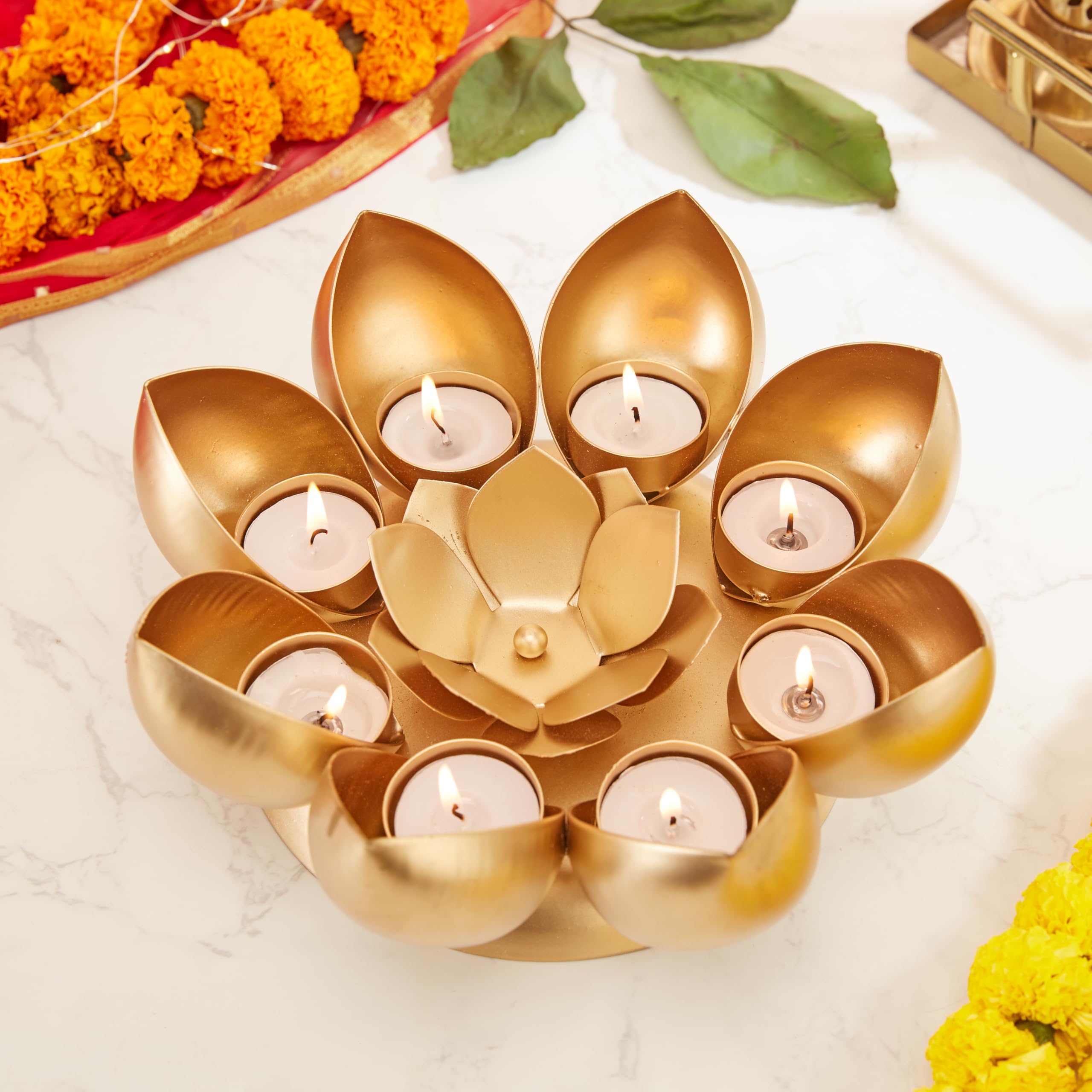 Amazon Brand - Solimo Gold Polished Metal Decorative Tealight Candle Holder | for Floating Flowers & Tealights | Home Decor for Diwali, Weddings, Anniversaries-image-26