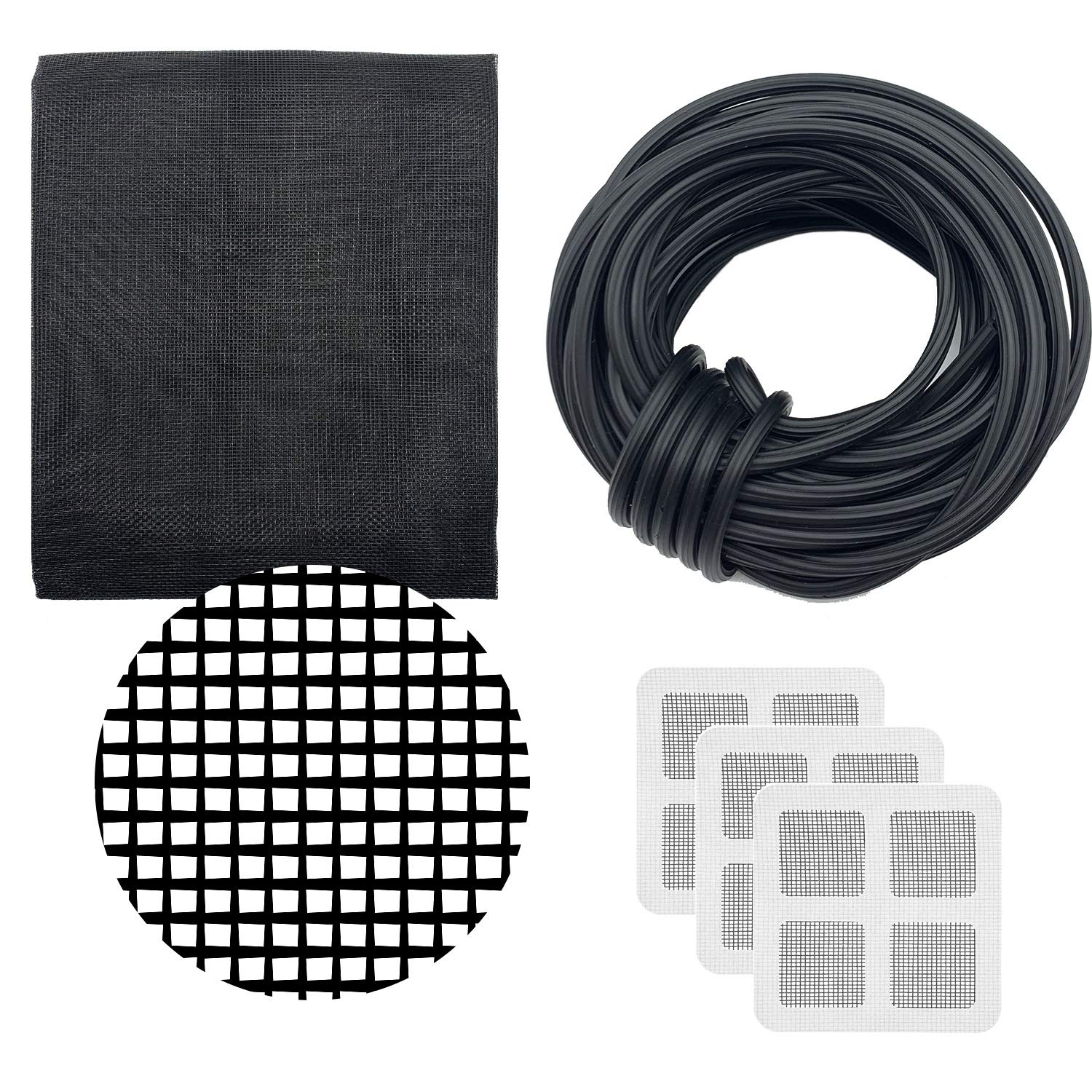 Alpurple Screen Door Repair Kit with Rolling Tool – Replace The Screen on Windows or Patio Doors- Charcoal Fiberglass Screen Cloth and Black Spline (3 Pack)