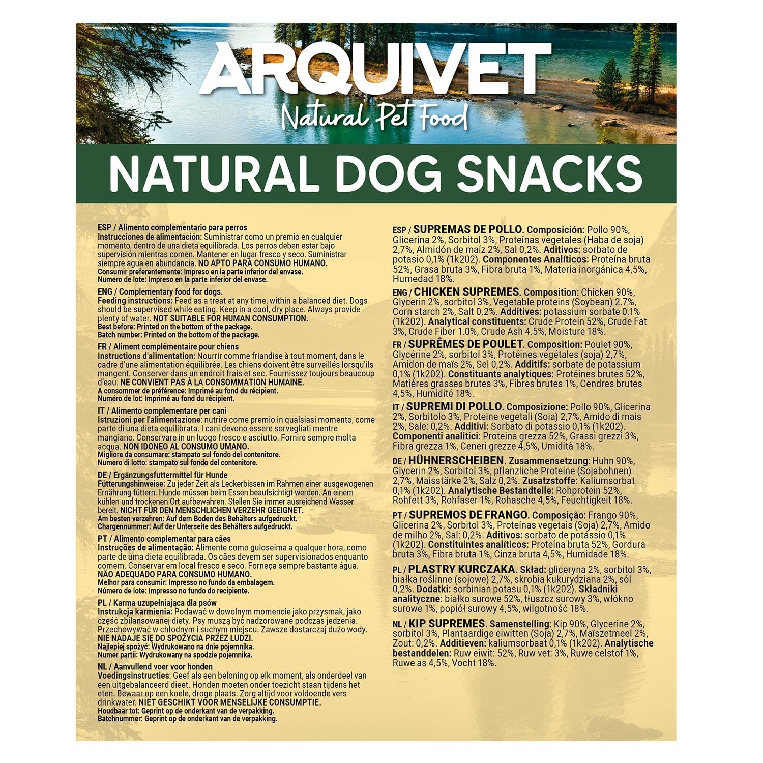 Friandises pour Chiens (Lot de 12) - Suprêmes de Poulet 100 g, Friandises Naturelles pour Chiens - Arquivet