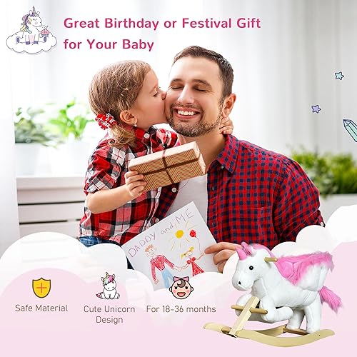 Miniatura 6 de Qaba Juguete de unicornio para bebés con canción de cuna, caballo de felpa con sistema de apoyo resistente, juguete interactivo para niños de 18 a