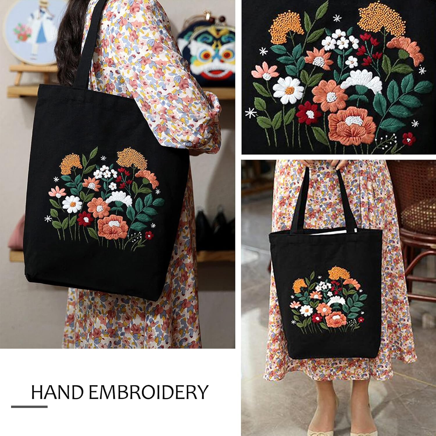 CREAWONDER Hand Embroidery Kits for Bag Embroidery Kit Bag with Pattern for Beginners Arts and DIY Embroidery Crafts Kits for Adults Include Instructions - Image 4