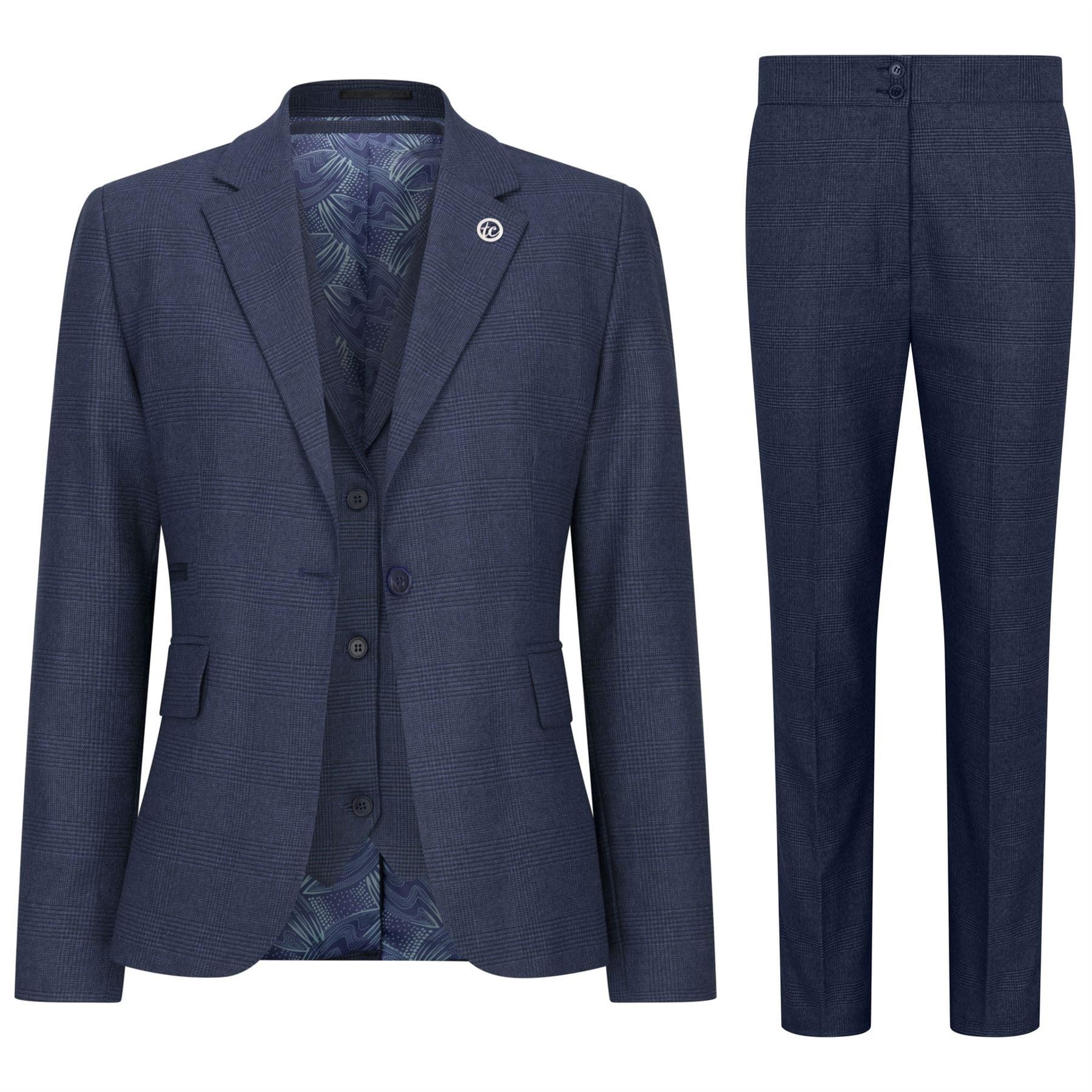 Truclothing Women's Blue Tpw52 - Navy 3 Piece Prince Of Wales Check Suit