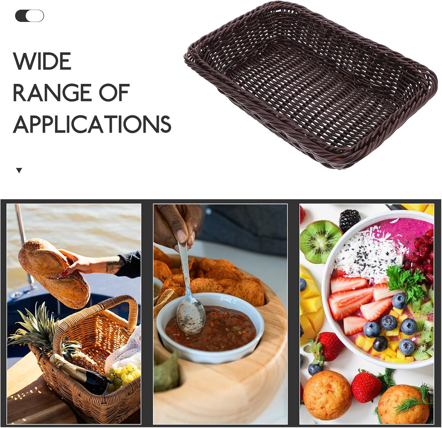 Woven Oval Bread Basket 11.8x7.9x2.8 Inches Small Dark Brown Imitation Rattan Serving Basket for Kitchen Dining Table Centerpiece and Storage