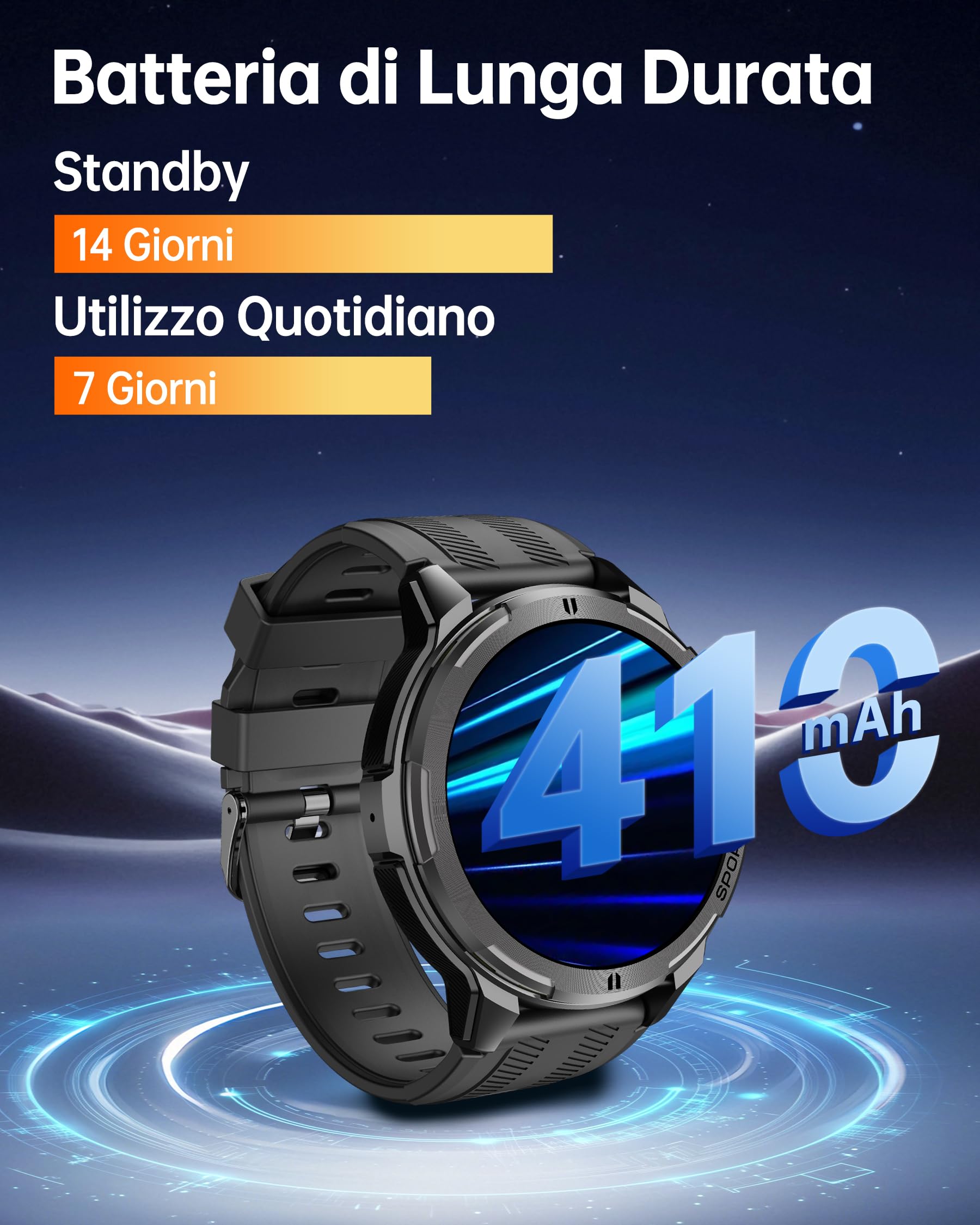 OUKITEL Smartwatch Uomo,Orologio Smart Watch Militare con Effettua Risposta Chiamate Vocale,100+ Sportive 1.43 Touch Screen con Contapassi Sonno Cardiofrequenzimetro,Fitness Tracker per iOS Android