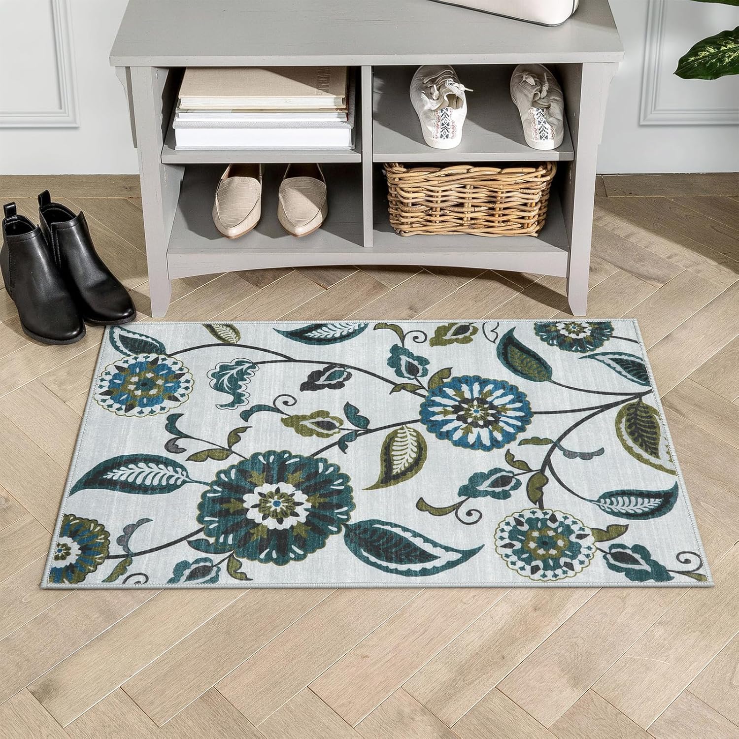 Lahome Green Indoor Outdoor Entry Rug, Modern 2x3 Kitchen
