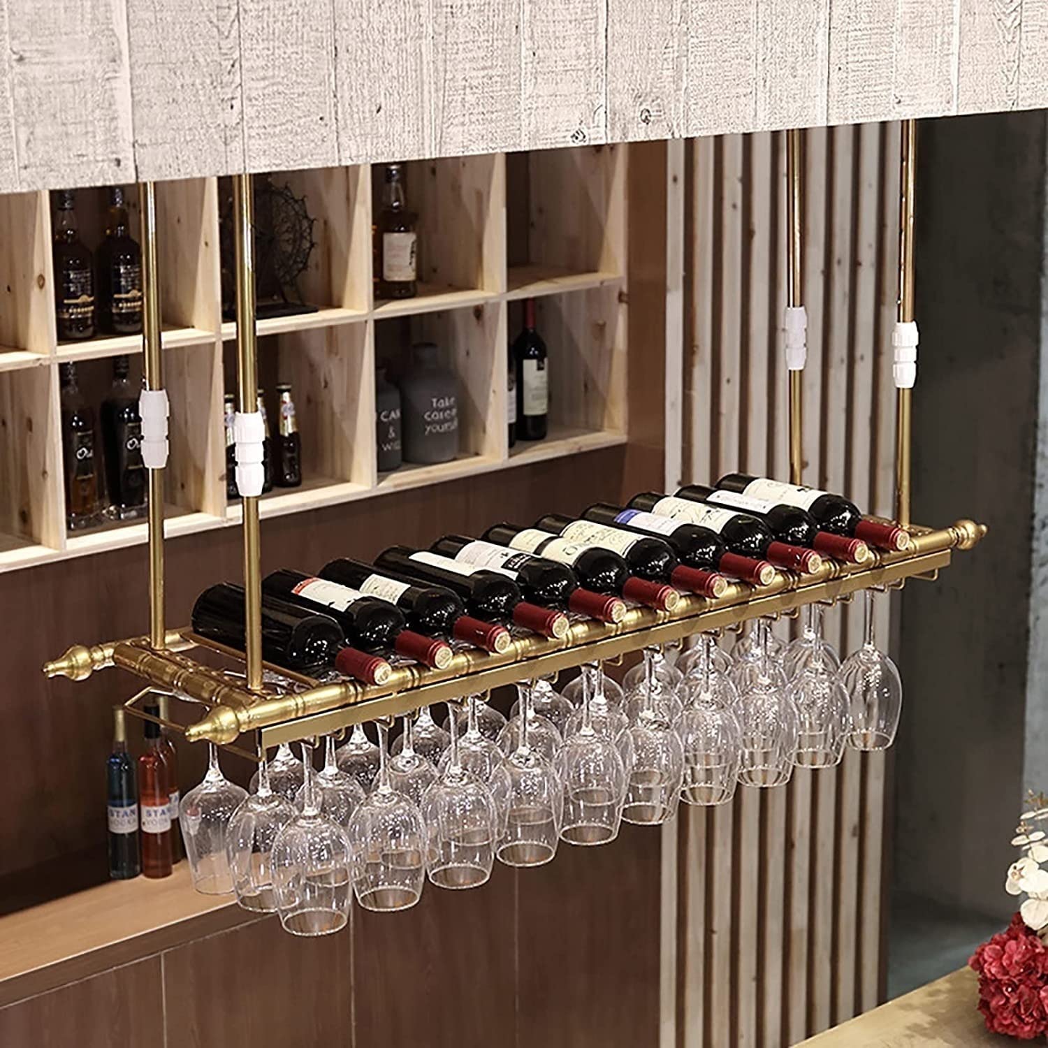 Porte-verre à vin suspendu vintage chic en métal réglable