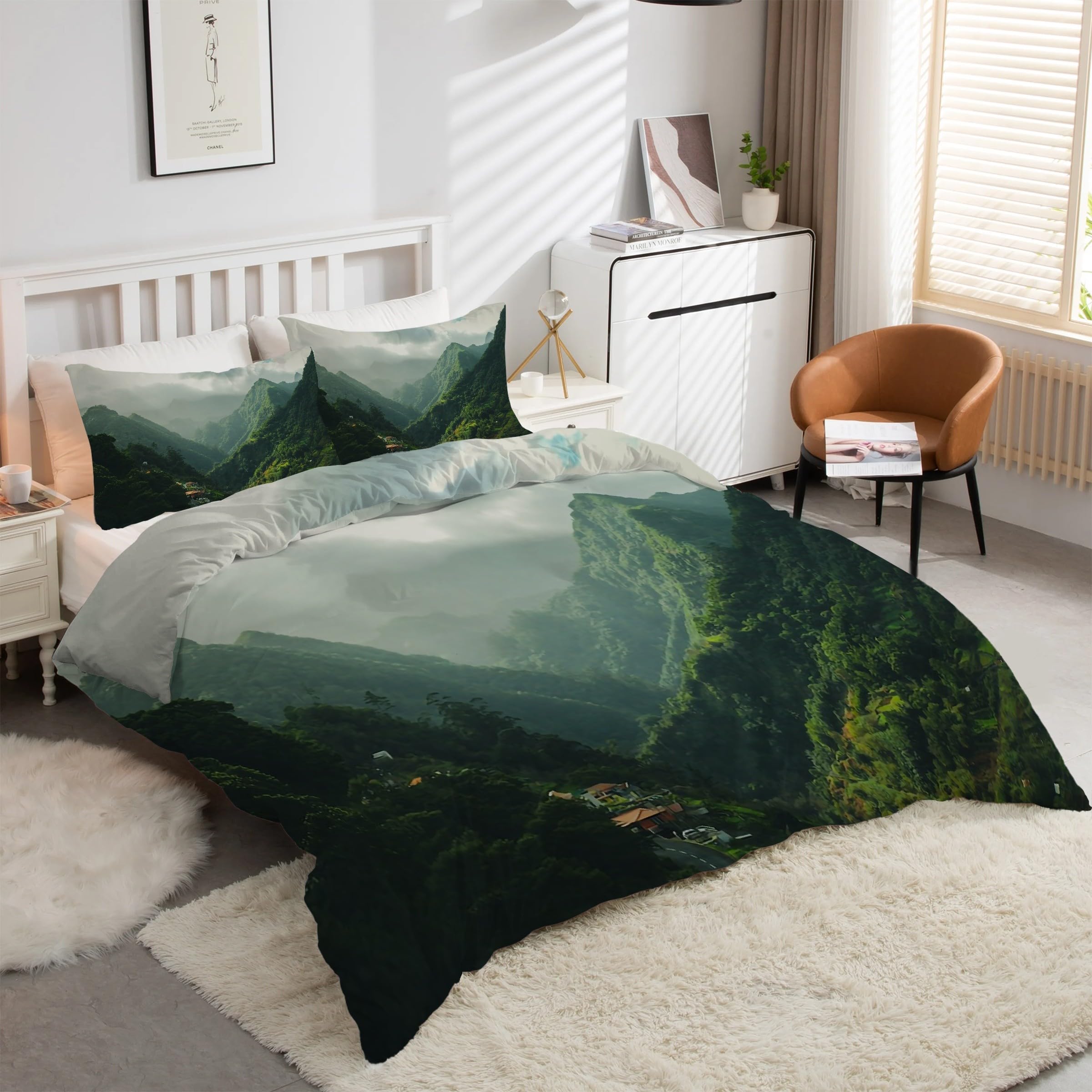 Housse de couette 160x200 Paysage Forêt avec ses 2 taies d'oreiller kK4065