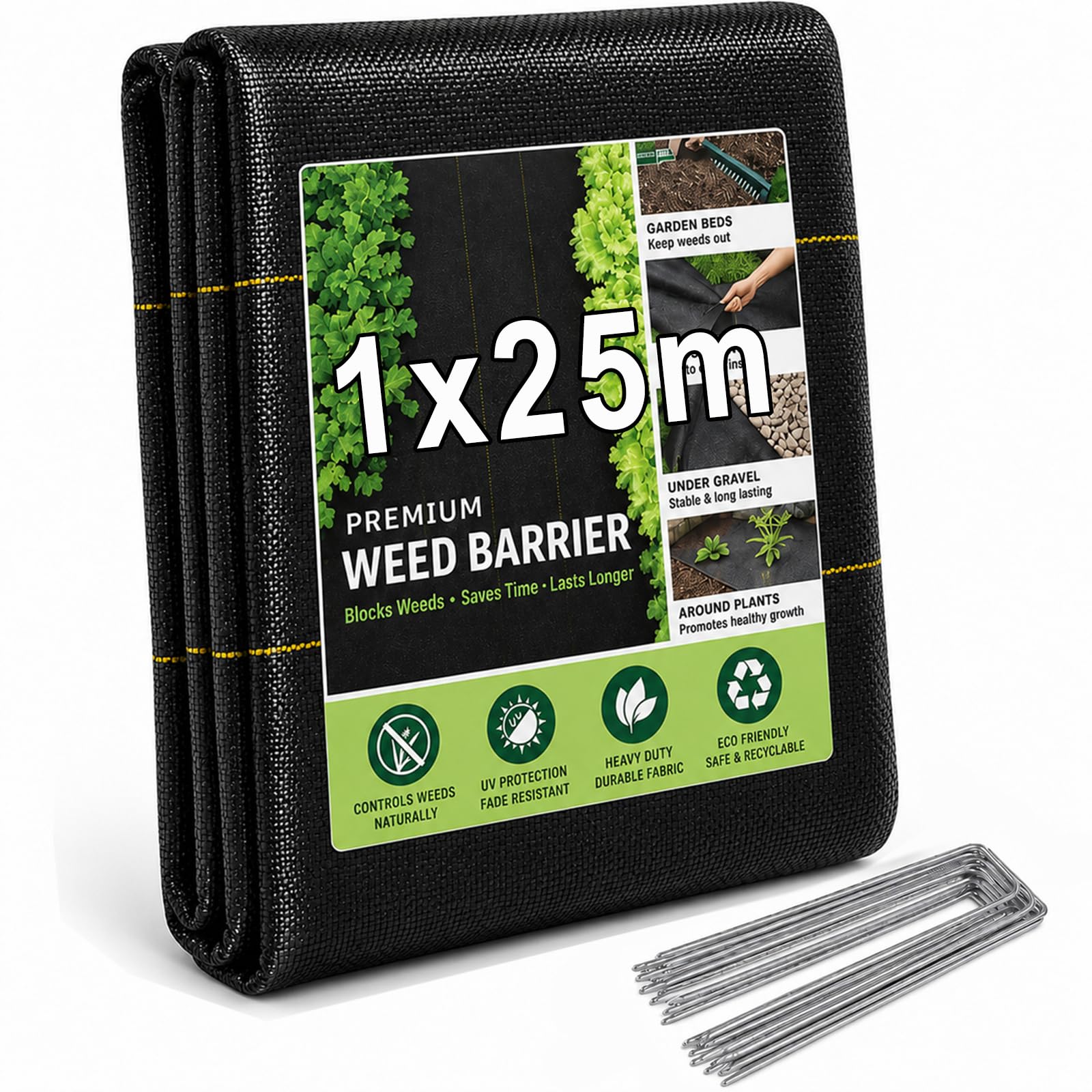 Amagenix Tessuto non tessuto per erbacce da giardino, 90 g/m², permeabile all'acqua, 1 x 25 m, resistente agli strappi, per aiuole da giardino, protegge dalle erbacce