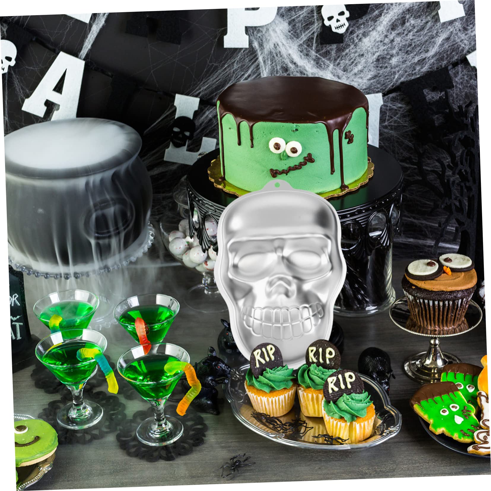 HEMOTON Moules À Gâteau En Aluminium Antiadhésifs En Forme De Crâne Pour Halloween 3 Pièces