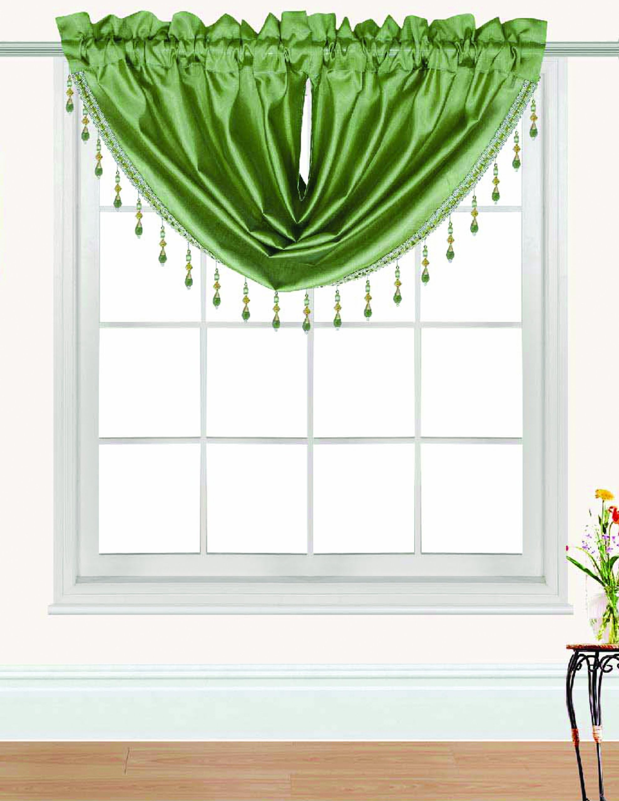 RT Designers Collection Nikki Faux Silk Beaded 47 x 37 in. Swag Valance, Sage