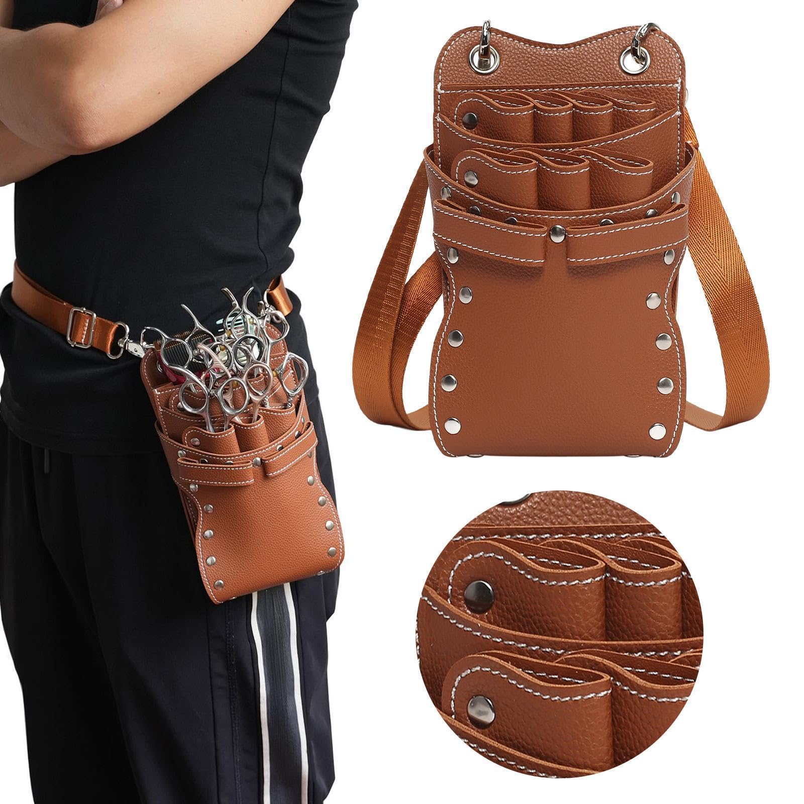 Borsa Porta Forbici da Parrucchiere, Porta Forbici da Salone con Cintura Tracolla, Borsa Porta Attrezzi per Parrucchieri in, Marrone