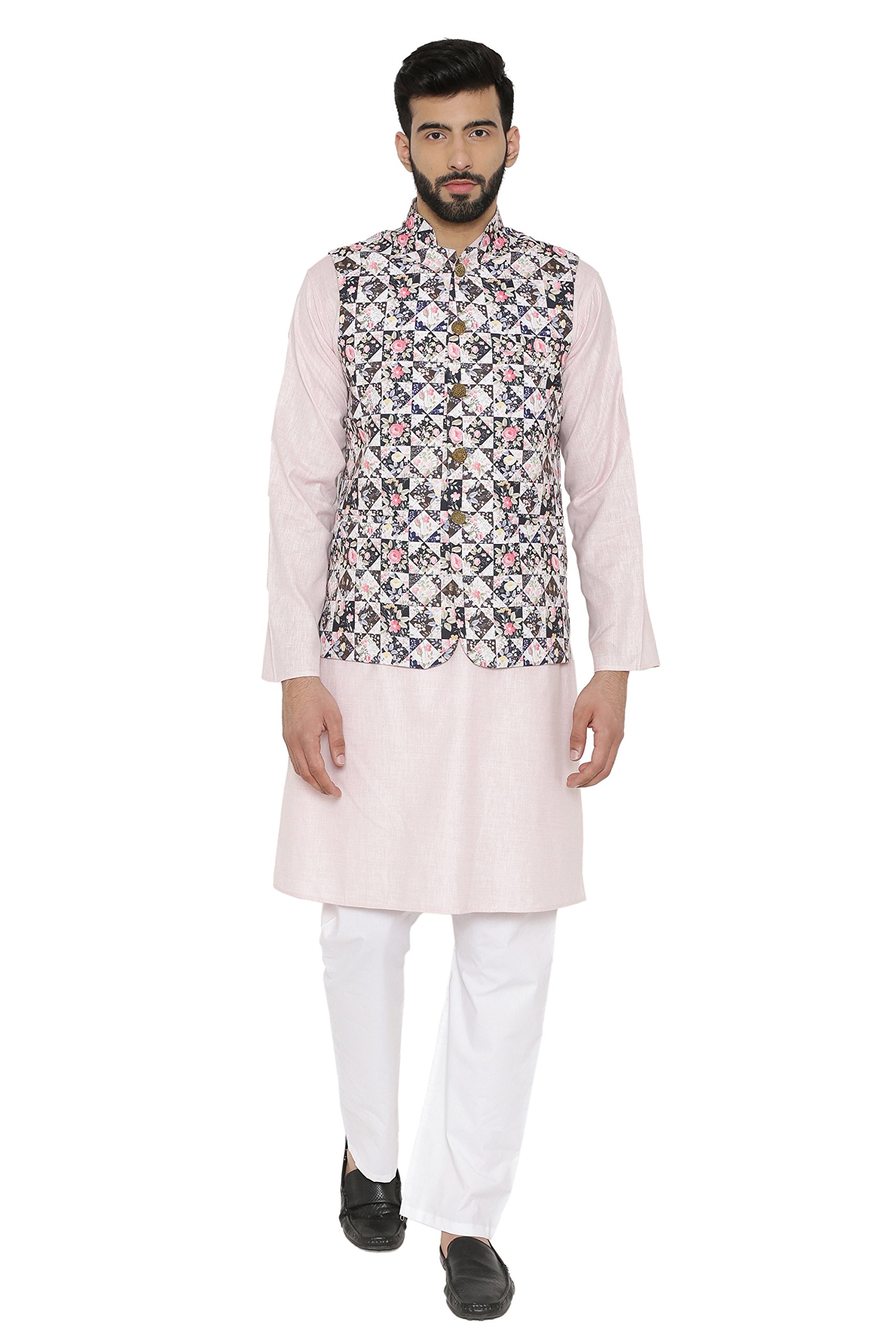WINTAGE Men's Printed Nehru Jacket Vest Waistcoat 4