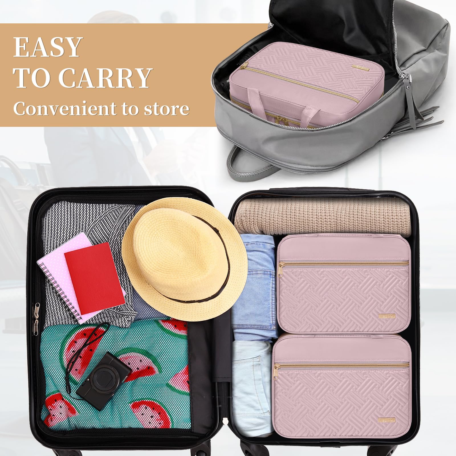 Neceser de viaje, espaciosa bolsa de aseo con gancho para colgar, bolsa de maquillaje impermeable para mujeres y hombres, artículos esenciales de viaje, Rosa, M