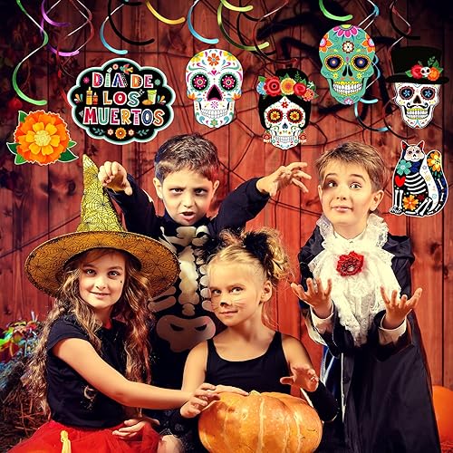 Miniatura 4 de Decoraciones del Día de los Muertos, decoración de remolinos colgantes de calavera de azúcar, decoración del día de los muertos, decoración para
