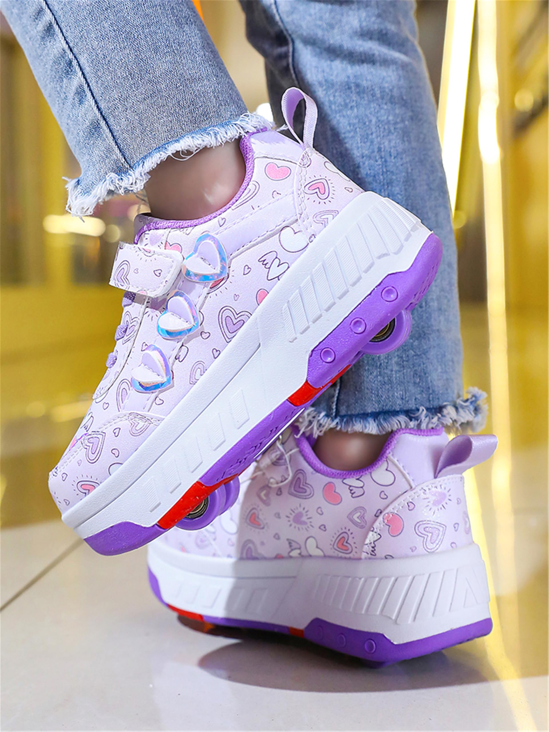 Zapatos con Ruedas para niñas y niños, Zapatillas de Skateboard con Dos Ruedas, Patines Multiusos 2 en 1, Zapatillas Deportivas al Aire Libre con 4 Ruedas Retráctil