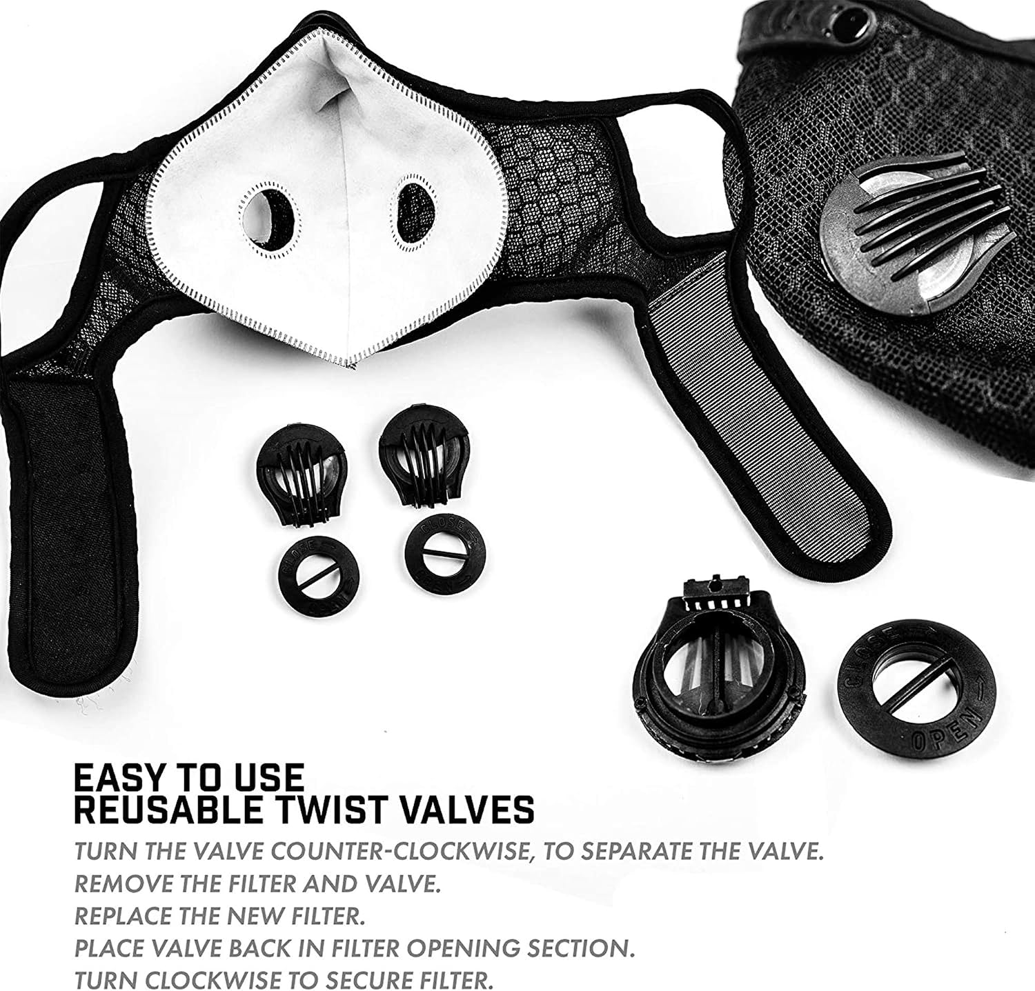 4ENJOY Reusable Face Cycling Mask With Carbon Filter Breathing Valve Sport Running Dust