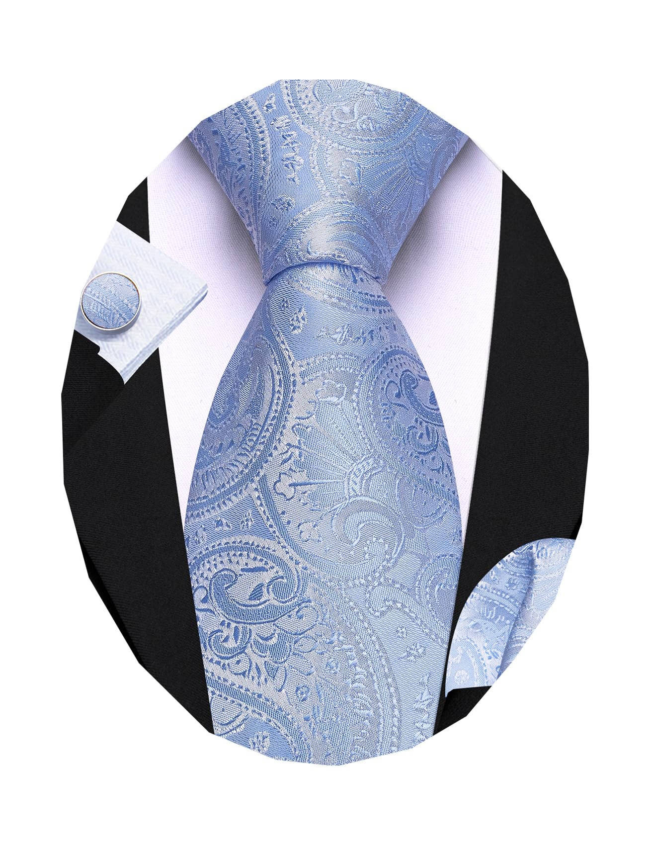 Barry.Wang Men Tie Sets Paisley Silk Necktie Pocket Square Cufflinks