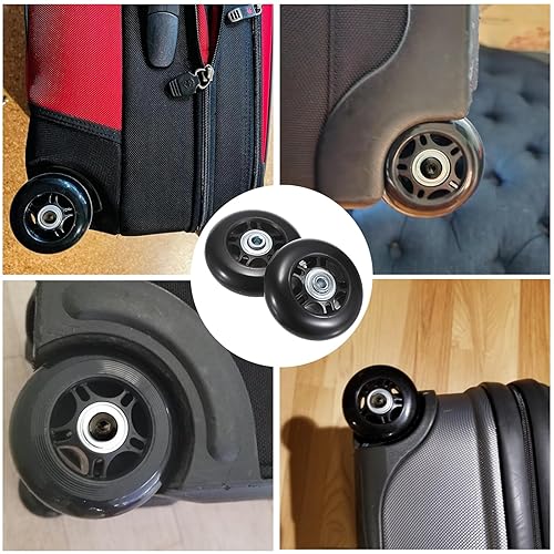 Miniatura 2 de OwnMy 70mm x 23mm Luggage Wheels Replacements Set of 4 Mute Suitcase Replacement Wheels with Black Screws Axles Bearings, Rotatable Rubber Luggage