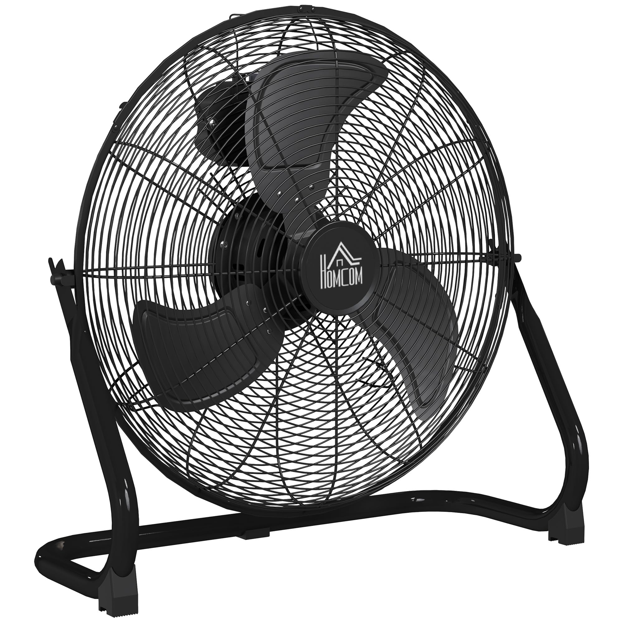 HOMCOM Ventilateur de Sol Ø59 cm Ventilateur Industriel sur pied 120 W avec 3 vitesses et inclinaison réglable à 120° en Métal pour chambre bureau Noir