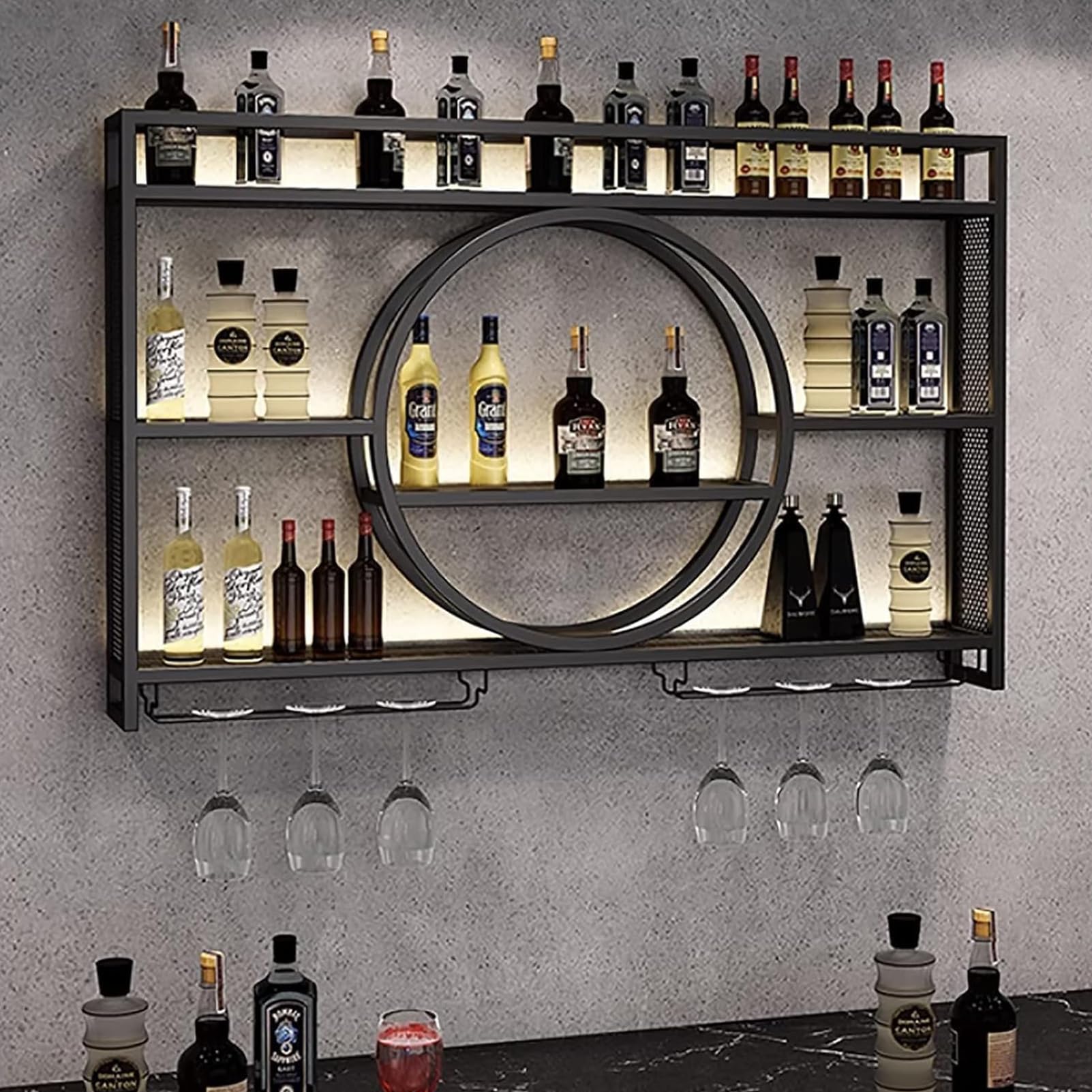 Metalowy regał na wino z wieloma haczykami, nowoczesny regał barowy, żelazny stojak na szklanki, do domu, restauracji lub baru.
