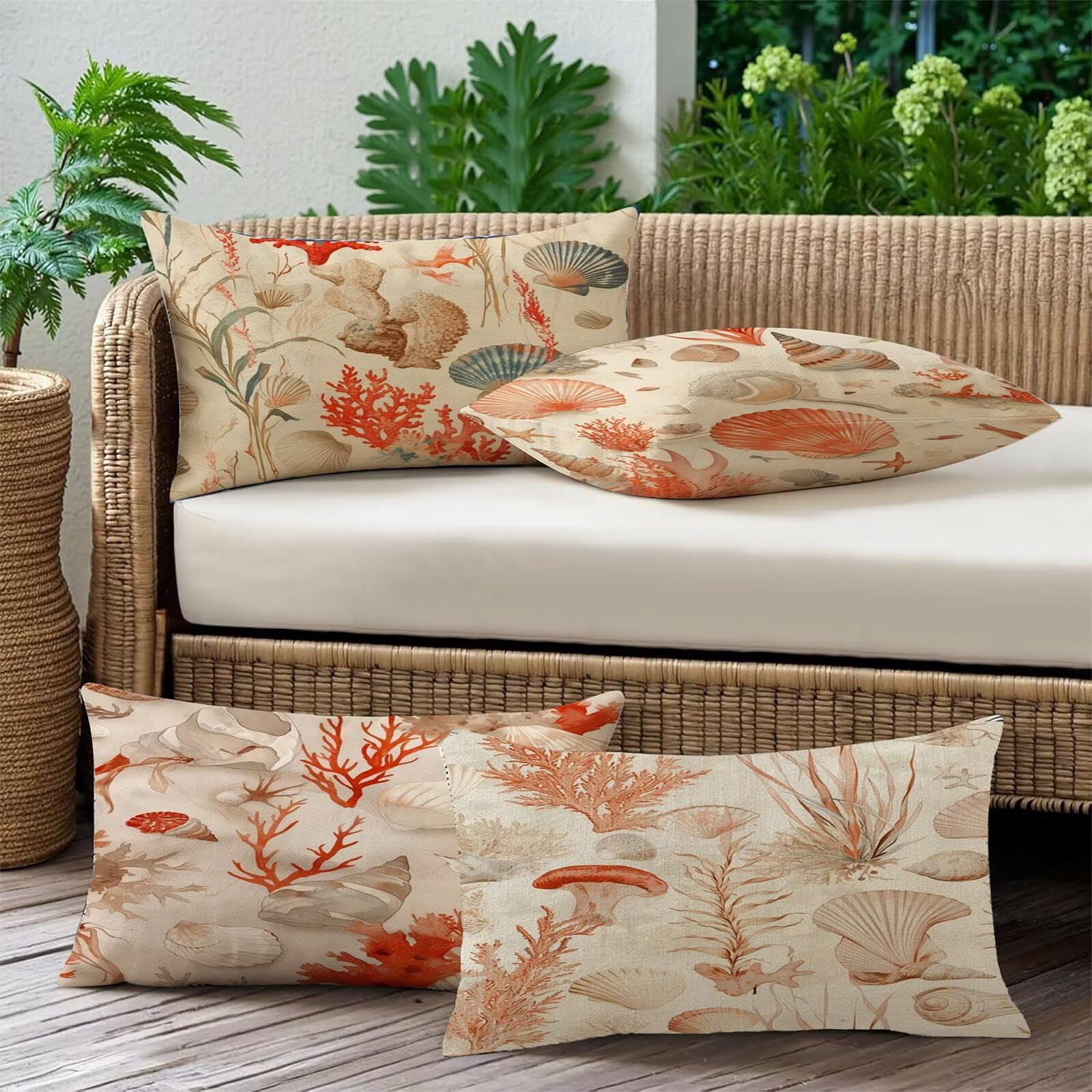 Generisch Outdoor Kissen Wetterfest 30x50cm Beige Dekokissen Kissenbezüge HüLse Kissenhülle Sommer Sofakissen für Wohnzimmer Schlafzimmer Garten Dekorative 4er Set. R-6424