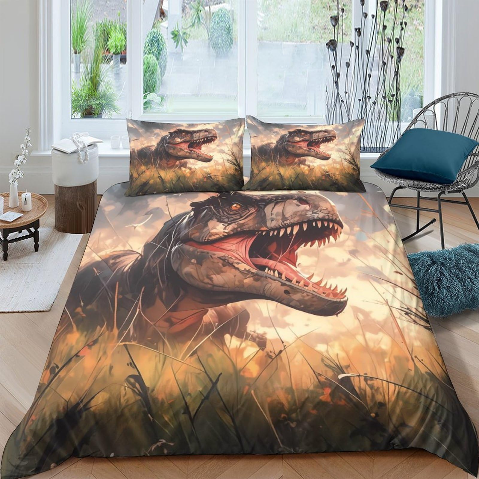 Ctjqhvkz Style-7 3D Printed Dinosaur Jungle Fitted Sheet Microfiber Soft Breathable T-Rex Bed Cover For Bedroom Guest Room Decor Single（135X200cm）