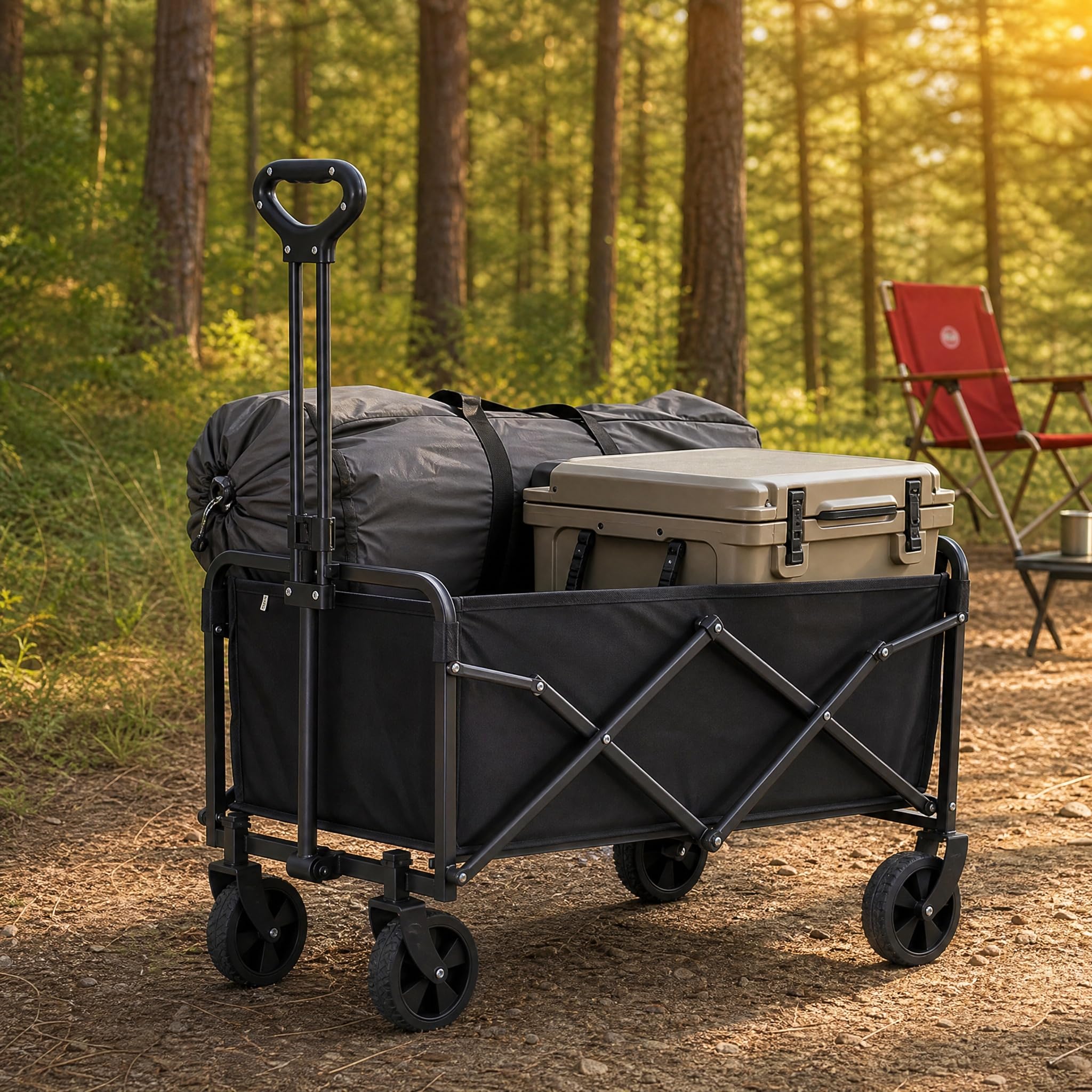 Carro de Plegable 100 l, Carga hasta 150 kg, Carro de Mano Plegable de Acero y Tela Oxford, Carreta de Transporte con Mango Ajustable, para Camping, Picnic, Jardín y Compras, 70 x 46 x 47 cm