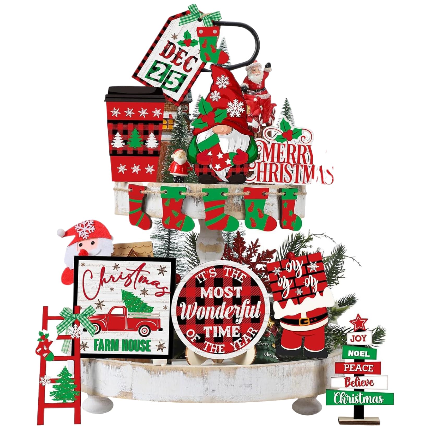 Decoraciones de bandeja de nivel de Navidad en madera rústica para adornar mesas de fiesta