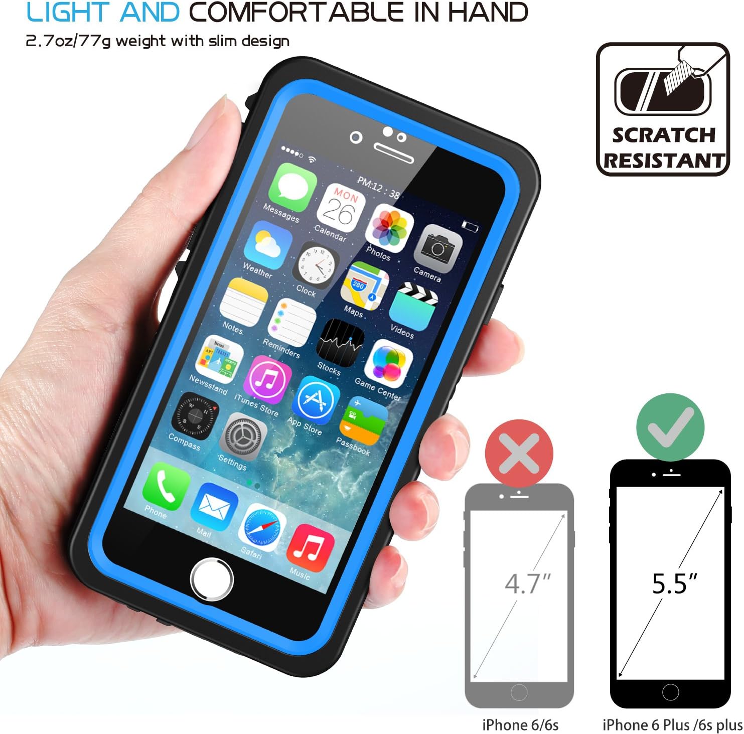Temdan iPhone 6s Plus / 6 Plus Waterproof Case with Floating Strap Shockproof Waterproof Case for iPhone 6s Plus / 6 Plus(5.5inch) (Blue)