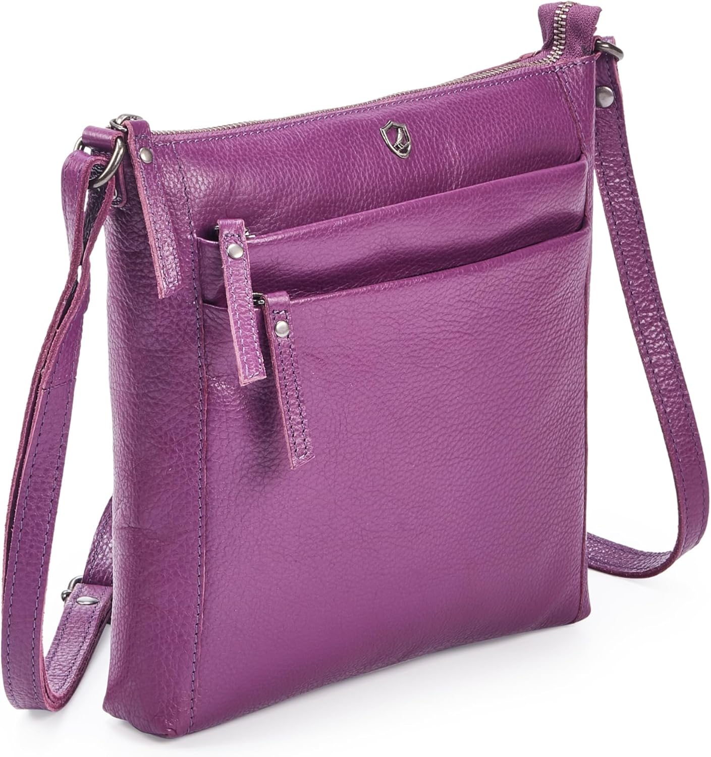 Small Soft Genuine Leather Crossbody Purse Women’s Sling Crossover Shoulder Travel Handbag with Triple Zipper