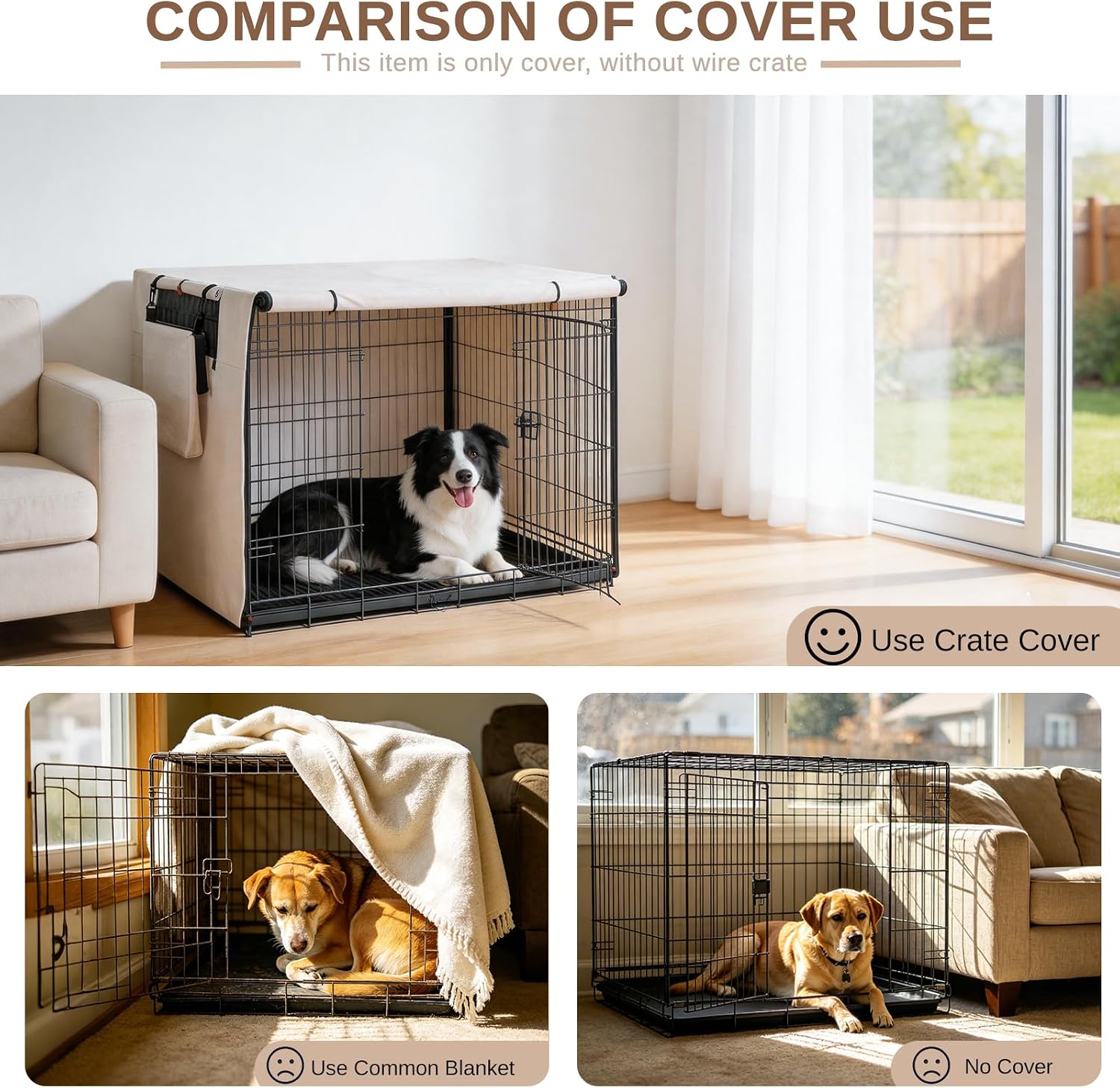 Dog Crate Cover for Anxiety, Water-Resistant & Windproof 600D Oxford Kennel Cover with Storage Bag, Calming Indoor Outdoor Pet Crate Cover for 30 Inch Wire Crates, Machine Washable, Beige