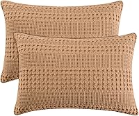 Vista 27 de PHF Fundas de almohada con tejido de gofre de 24" x 24", paquete de 2, funda de almohada cuadrada 100% algodón para decoración de ropa de cama, sin