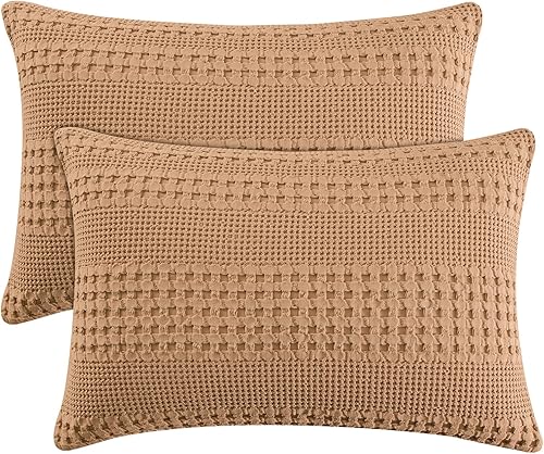 Miniatura 27 de PHF - Fundas de almohada 100% algodón con tejido gofre europeo, 26 x 26 pulgadas, 2 unidades para decoración elegante del hogar, sin relleno