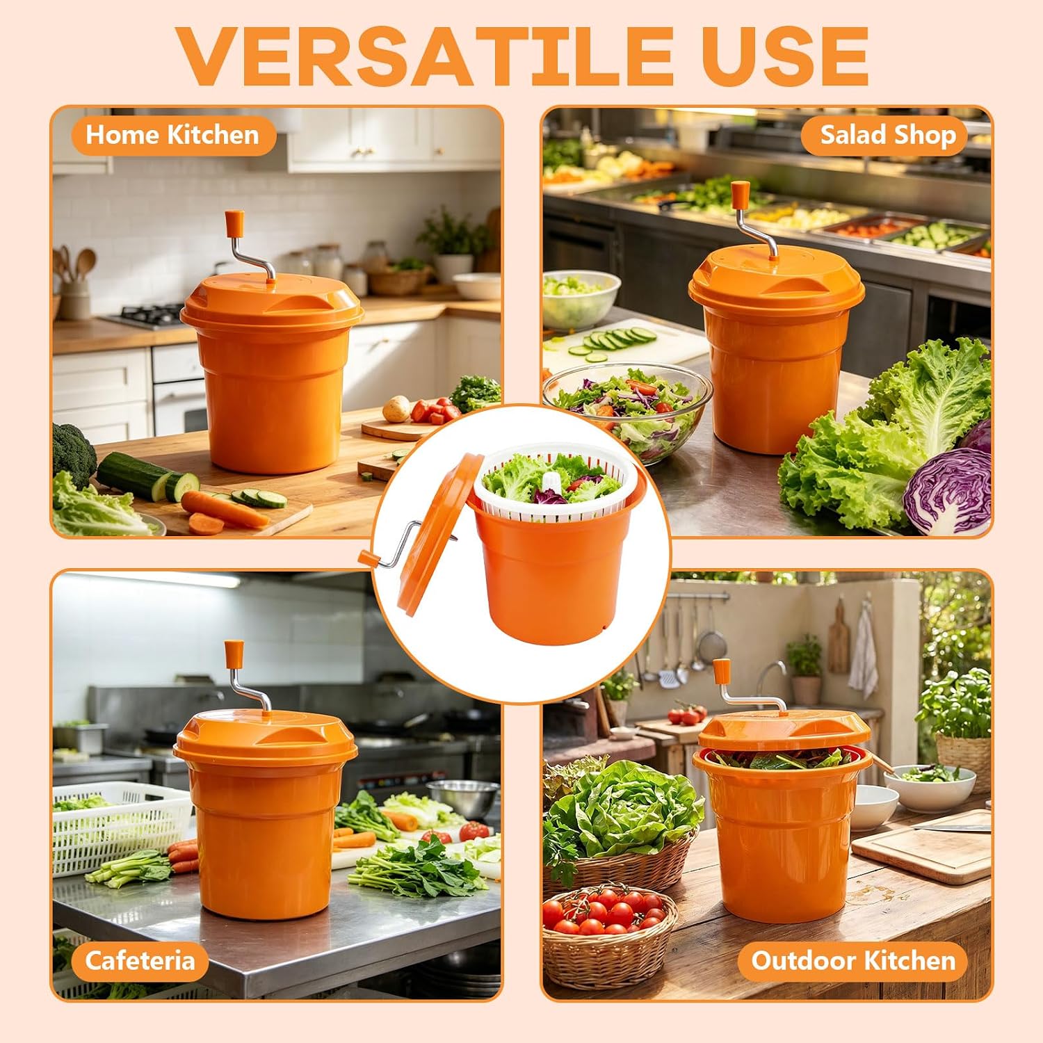 3.2 Gallon Commercial Salad Spinner, Heavy Duty Salad Dryer with Draining Hose, 12Qt Manual Lettuce Dryer for Washing, Spinning & Draining, Holds 4 Heads of Lettuce for Restaurant Kitchen Prep