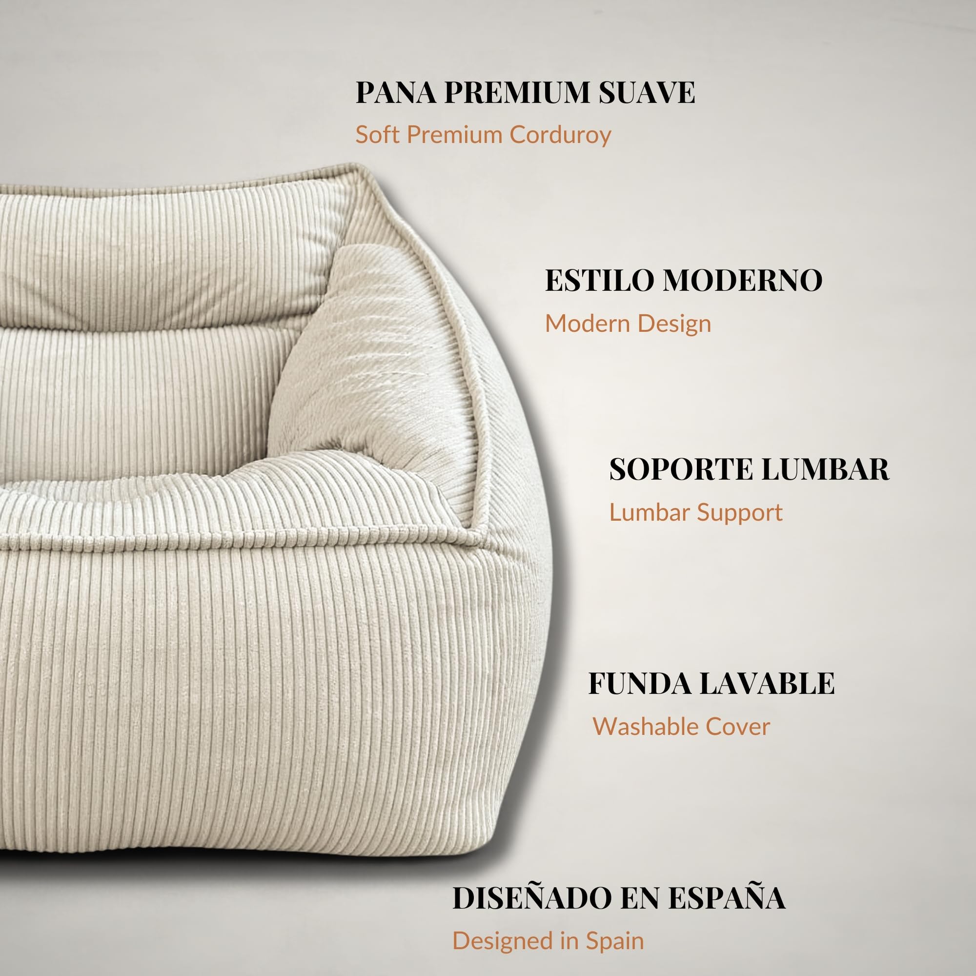 Aiire Sillón Puff con Relleno Incluido - Puf Gigante para Salon, Dormitorio y Habitación Juvenil - Funda en Pana Premium Desenfundable y Lavable - Bean Bag XXL Moderno para Adultos [100x100x80]