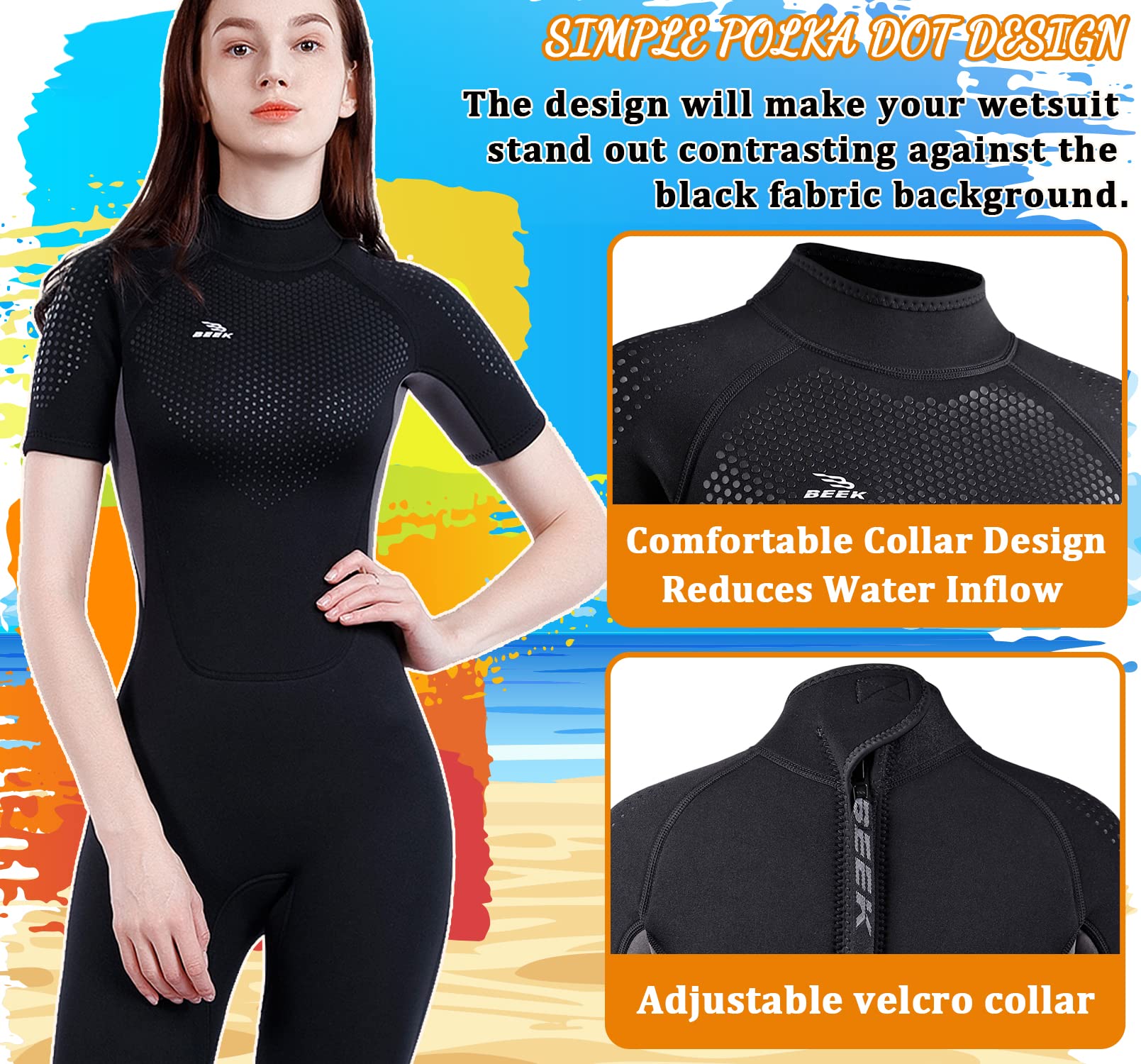Neoprenanzug Damen und Herren Kurz 3mm | Rückenreißverschluss, Kurzarm, Tauchen, Schnorcheln, Surfen, Kajakfahren, Wassersport