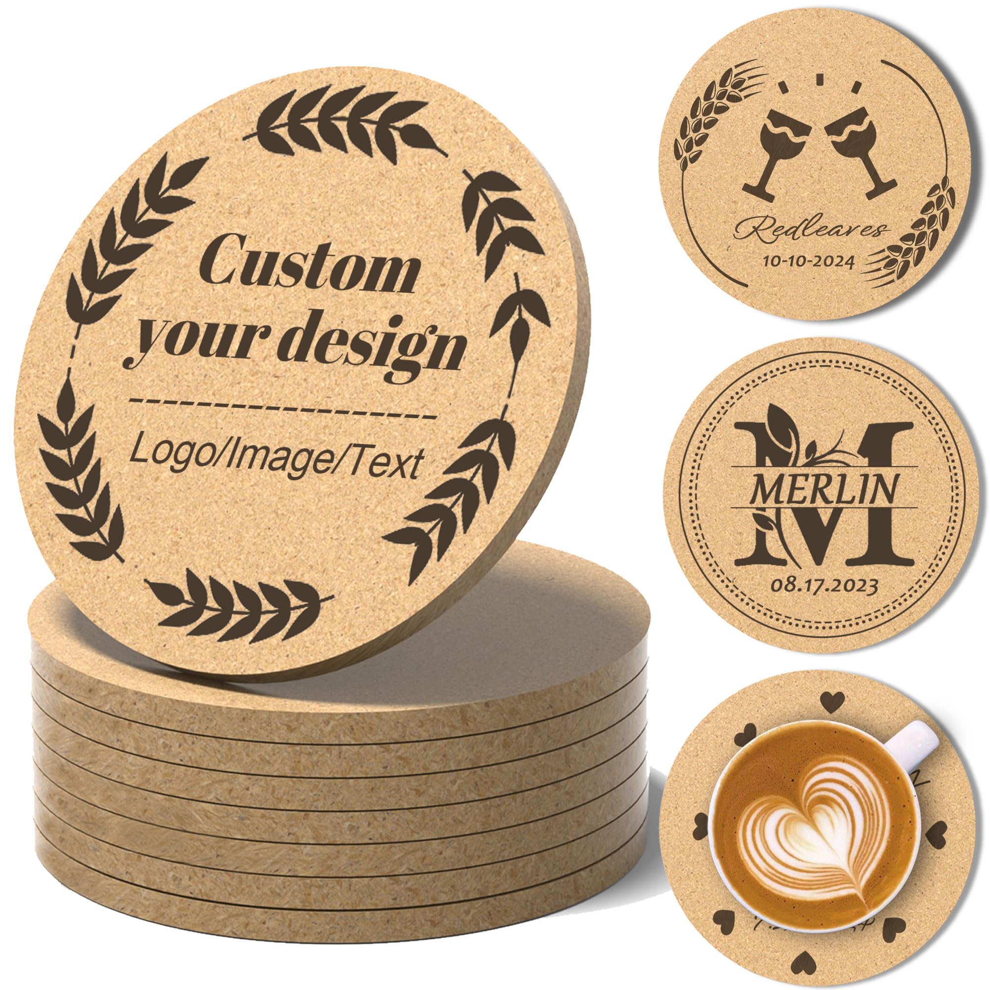 Gobelet Personnalisable Shueewago Lot De 30 à 100 Sous-verres En Liège Personnalisés Pour Boissons, Ronds De 10,2 Cm, Cadeaux De Mariage Pour Invités, Dessous De Verre Personnalisés En Vrac Avec Image Ou