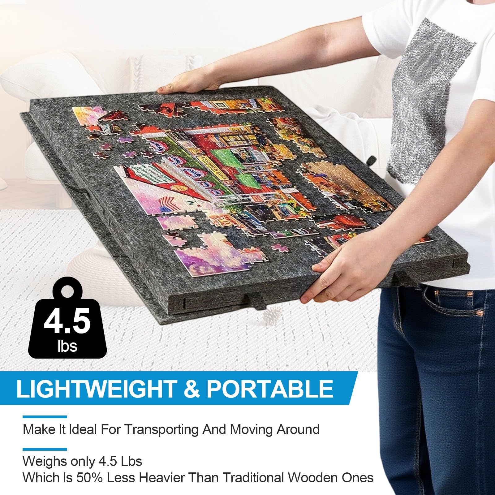 Tablica do układania puzzli, filcowy, składany, uchylny stolik do puzzli, lekki futerał do przechowywania z 6 szufladami, dla dorosłych i dzieci light-gray 1000PCS