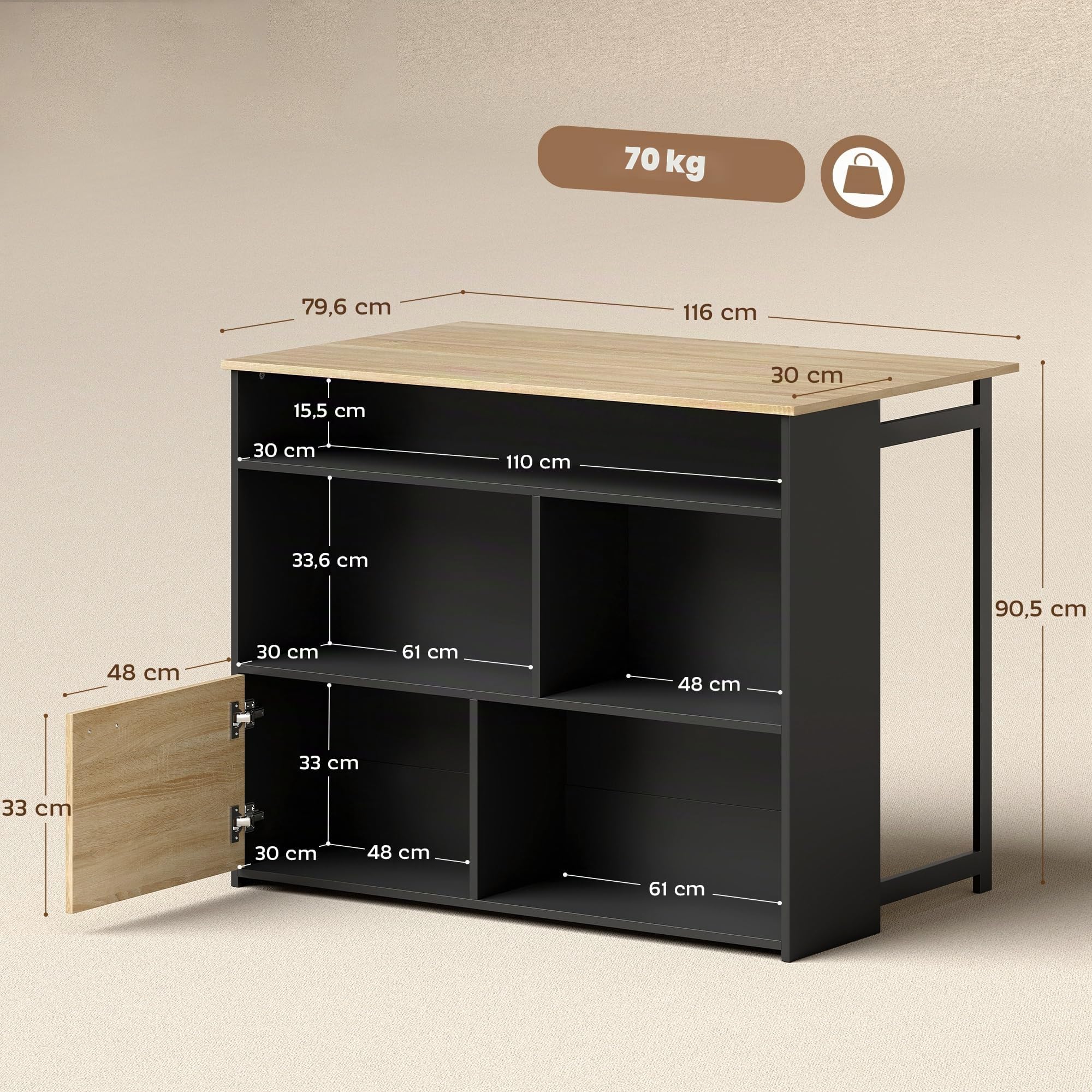 HOMCOM Tavolo da bar estensibile con ribalta 116 x 79,6 x 90,5 cm Nero