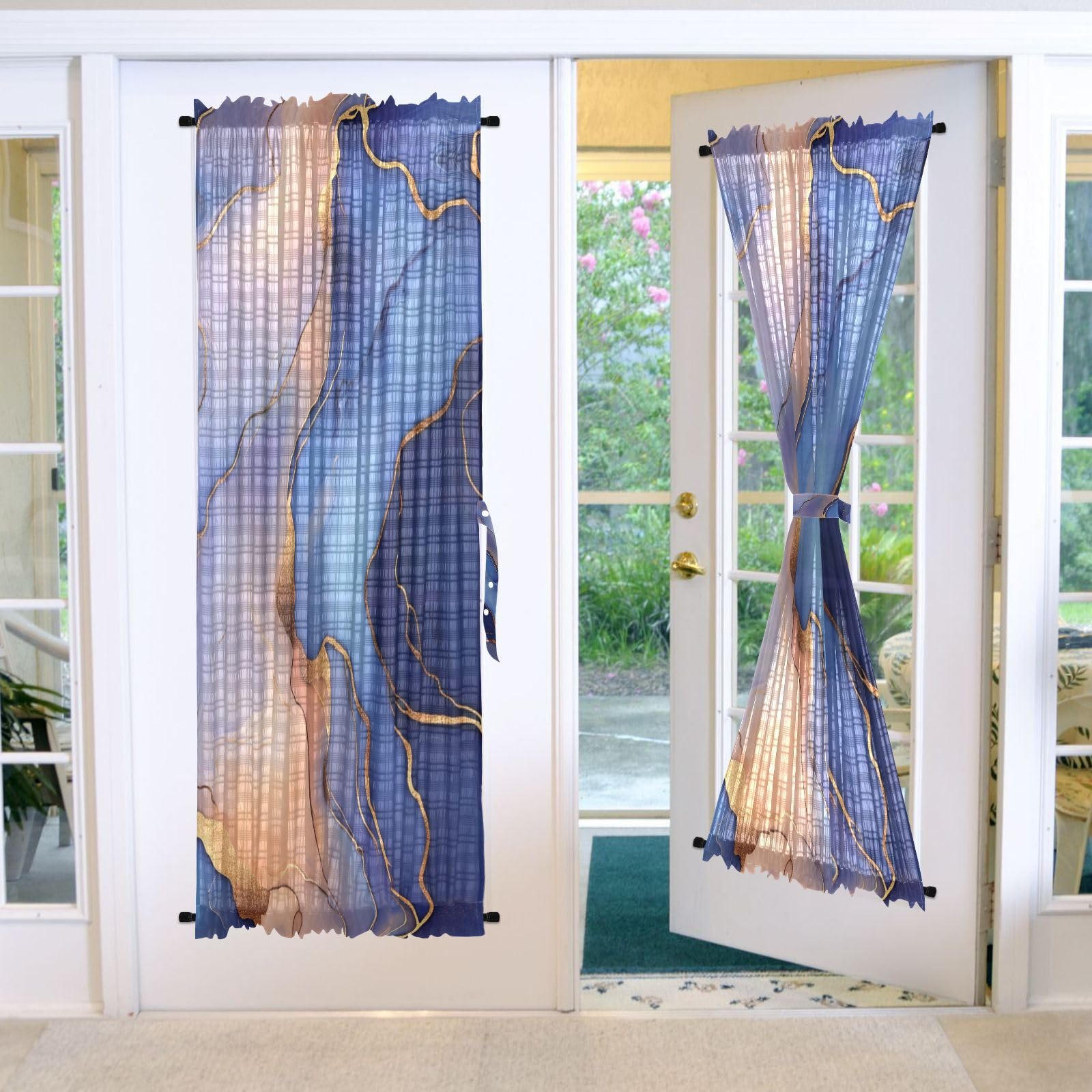 Rideau de porte marbre bleu roi pêche cortinas para cuarto pour salle de bain