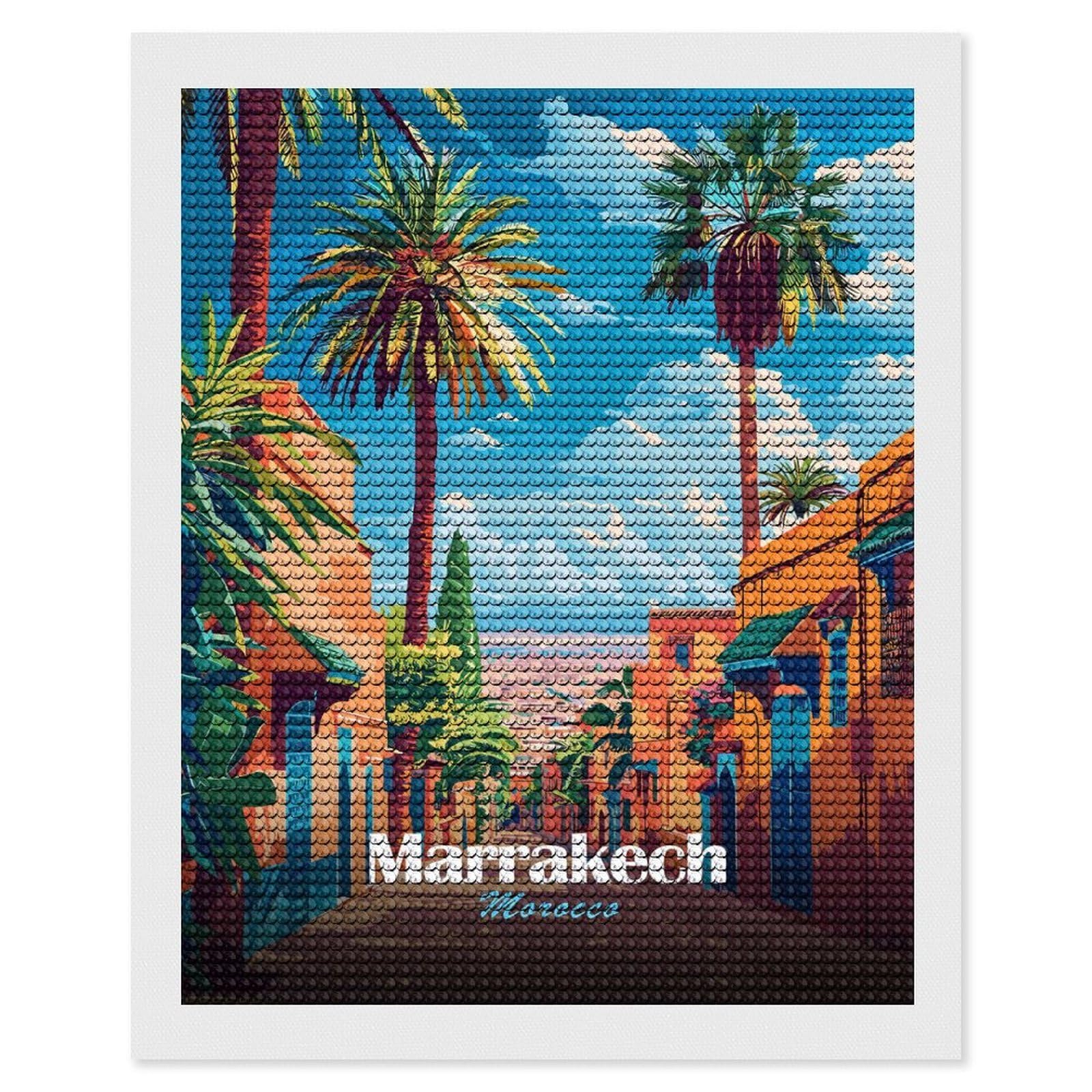 Junmoney Marrakech, Morocco Travel (2) Crystal Diamond Art Kit 16"x20", Round Gems, Detailed Printed Canvas, Creative Gift Idea, Vintage Style Decor