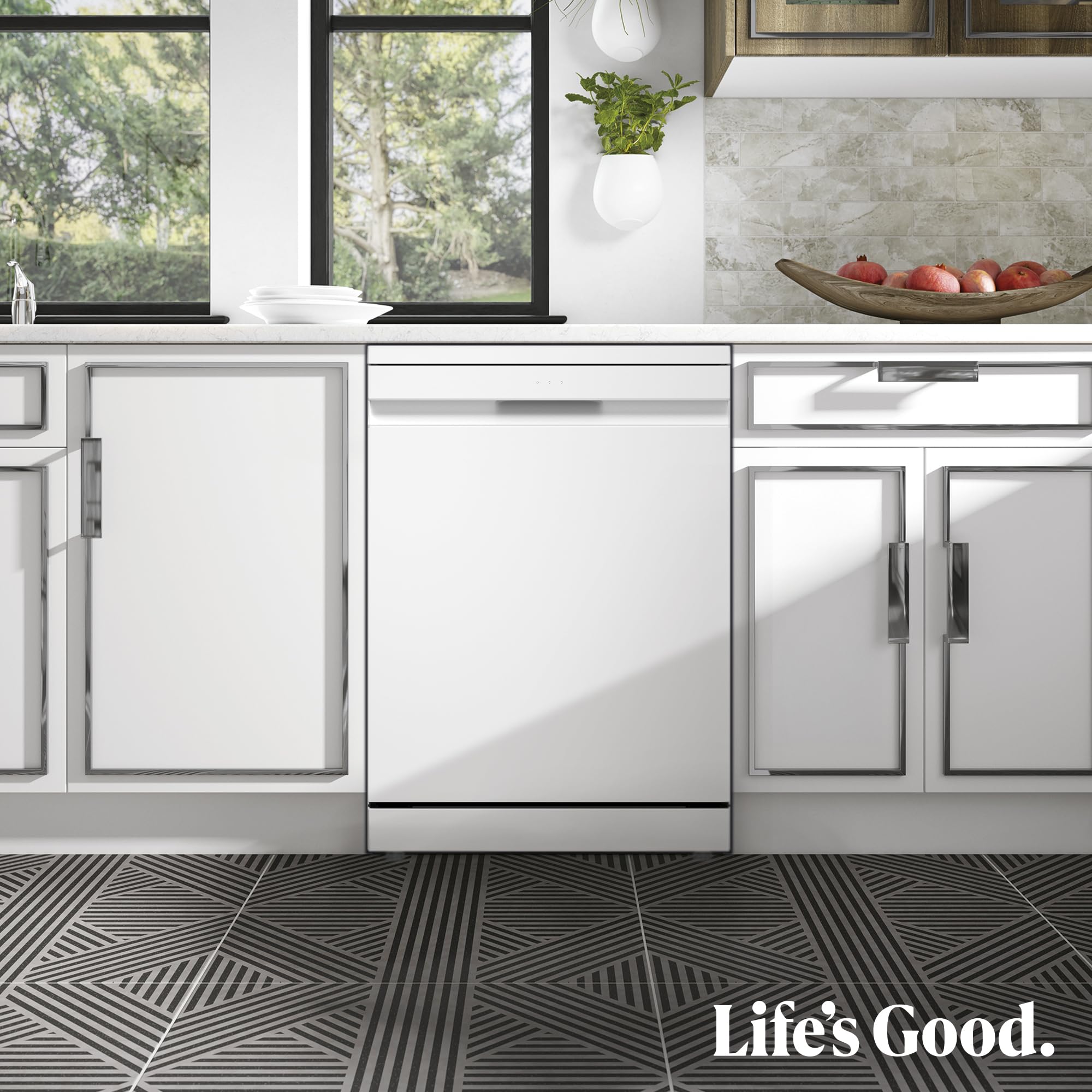 LG DF375HWS - Lavavajillas QuadWash Steam, Sistema EasyRack, Bandeja para Cubiertos, Wi-Fi ThinQ, TrueSteam, Apertura Automática, 14L, Eficiencia A, Blanco Marfil