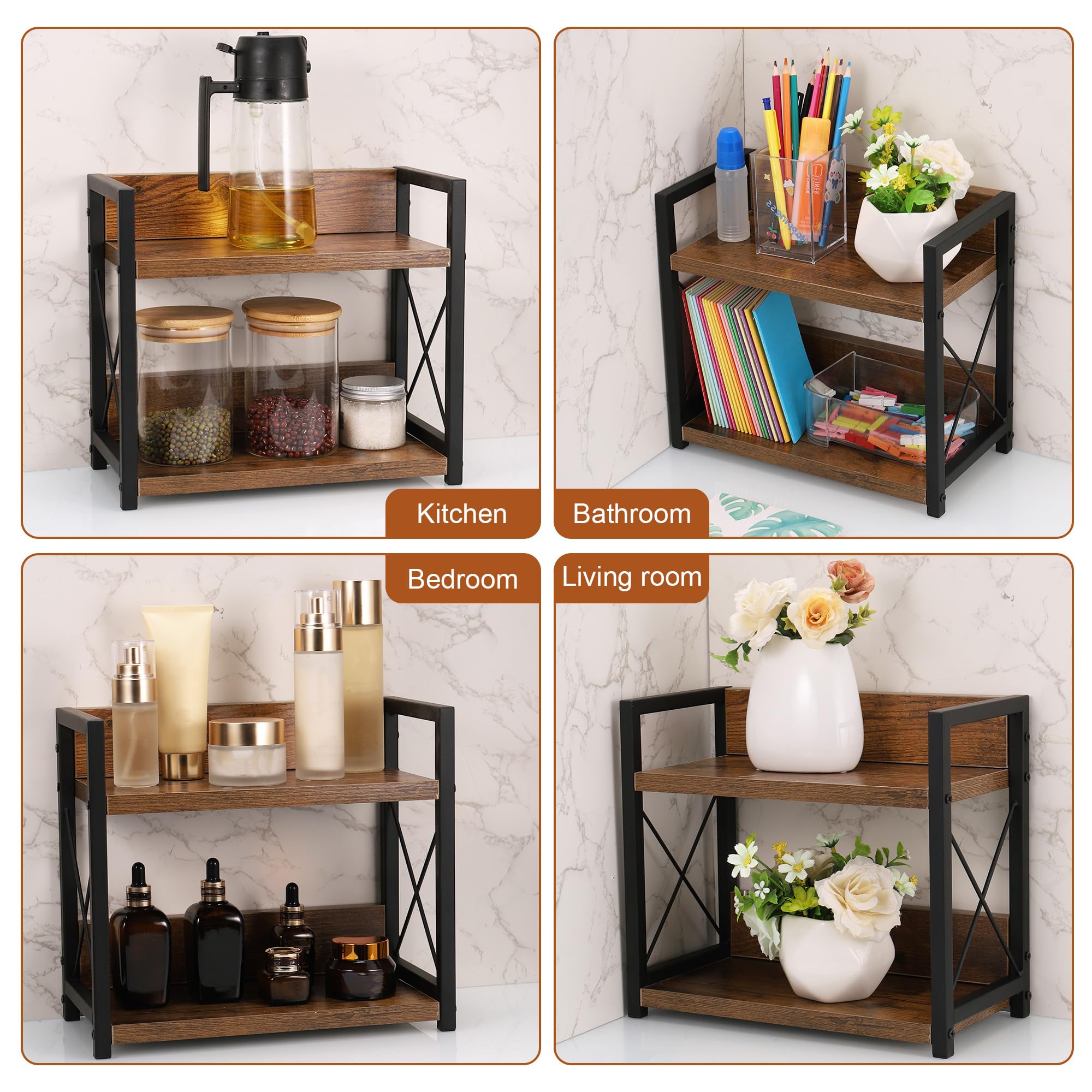 2 Étages Étagère à Épices, Étagère de Rangement de Cuisine, Organisateur de Bureau Multifonctionnel pour Salon, Salle à Manger, Bureau, Support à Épices Empilable pour Pots de Épices ou Canettes