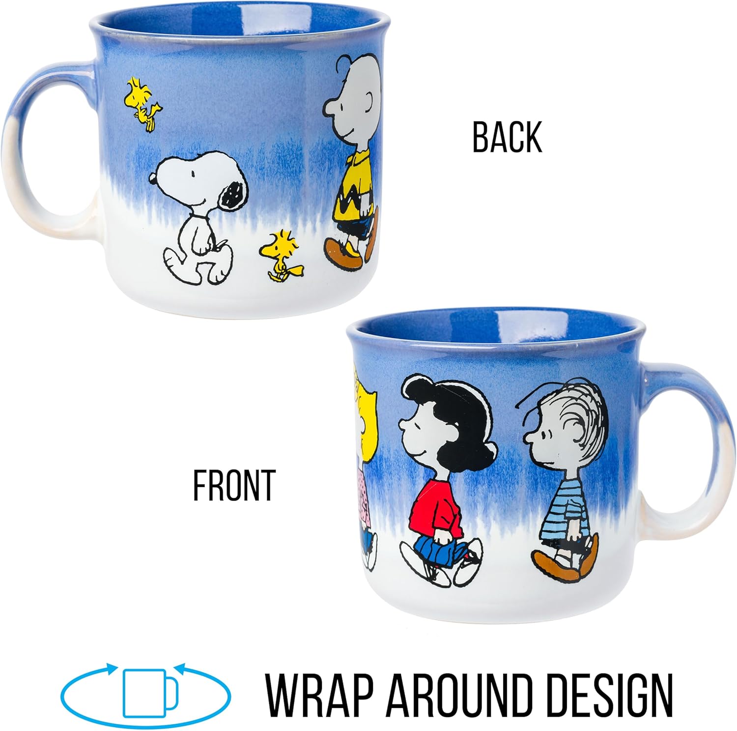 Silver Buffalo Peanuts Reactive Glaze Ceramic Camper Mug Featuring Charlie Brown, Lucy, Sally, Woodstock, and Linus, 20 Ounces - Image 5