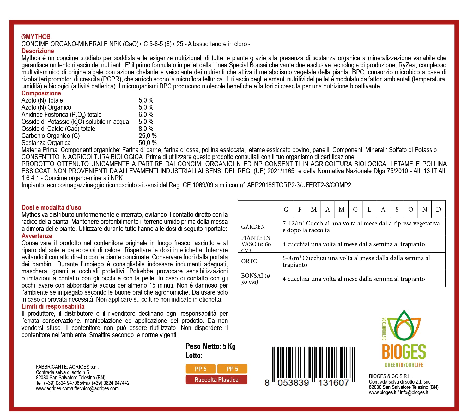 Mythos da 5 kg – Concime Organico 5.6.5
