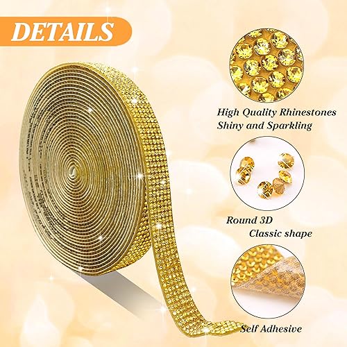Miniatura 2 de JODEILIY Tiras autoadhesivas de diamantes de imitación de cristal dorado, 6 filas de 6 yardas con diamantes de imitación de 0.079 pulgadas para
