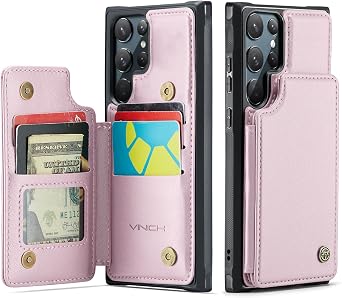 Vinich for Samsung Galaxy S22 Ultra Wallet Case with Card Holder, RFID Blocking Credit Slots Kickstand Shockproof Phone Cover Fit for Galaxy S22 Ultra 6.8" Rose Gold