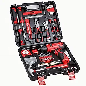 Tool Set - 8V Cordless Drill Kit, 132 Piece Box With Hand Drill, Home Kits for Men & Women, Perfect for Homeowner, Diyer, Handyman