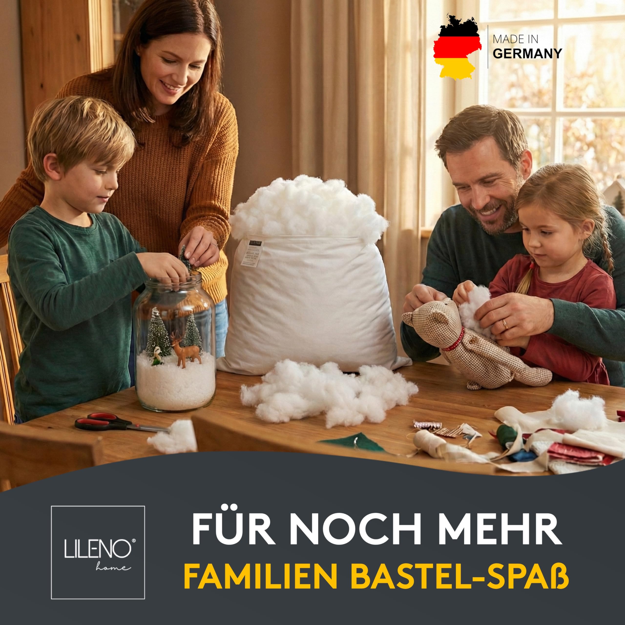 LILENO HOME Imbottitura in ovatta da 2 kg in un pratico sacchetto in tessuto non tessuto, materiale di riempimento e imbottitura per peluche, cuscini, fai da te, imbottitura lavabile fino a 95 °C
